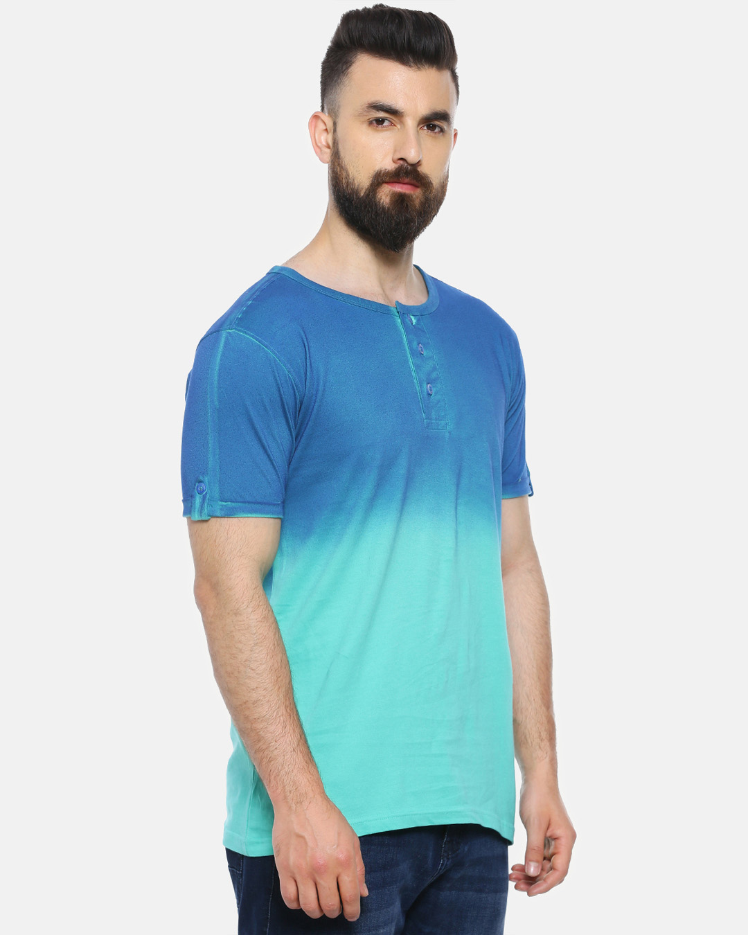 Shop Solid Men's Henley Neck Stylish New Trends Sea Green Casual T-Shirt-Back