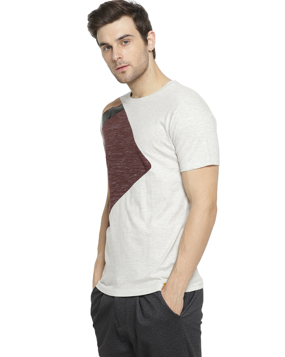 Shop Solid Men's Round Neck Grey T-Shirt-Back