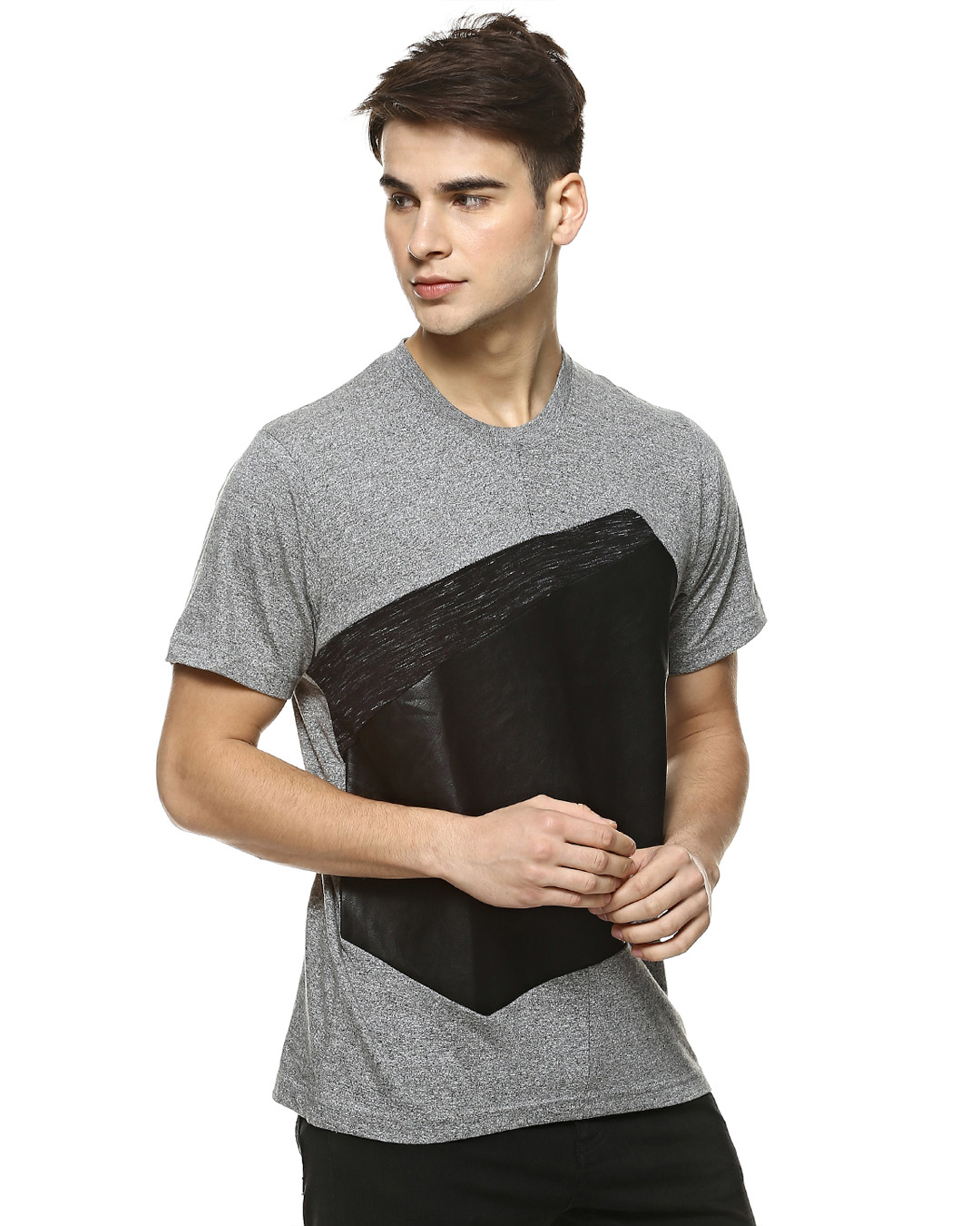 Shop Men's Grey Color Block Round Neck T-shirt-Back