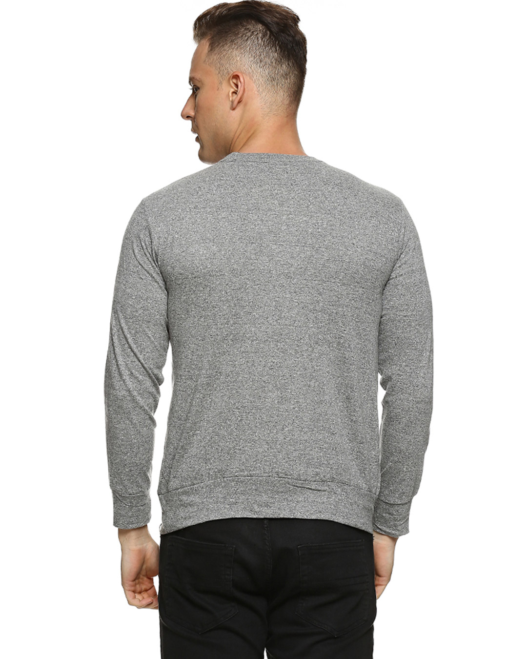 Shop Solid Men Round Or Crew Grey T Shirt-Back