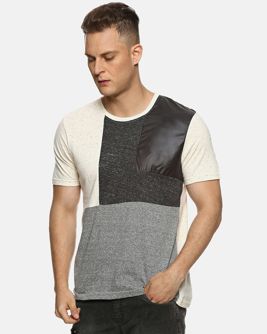 Shop Solid Men's Round or Crew Grey T-Shirt-Back