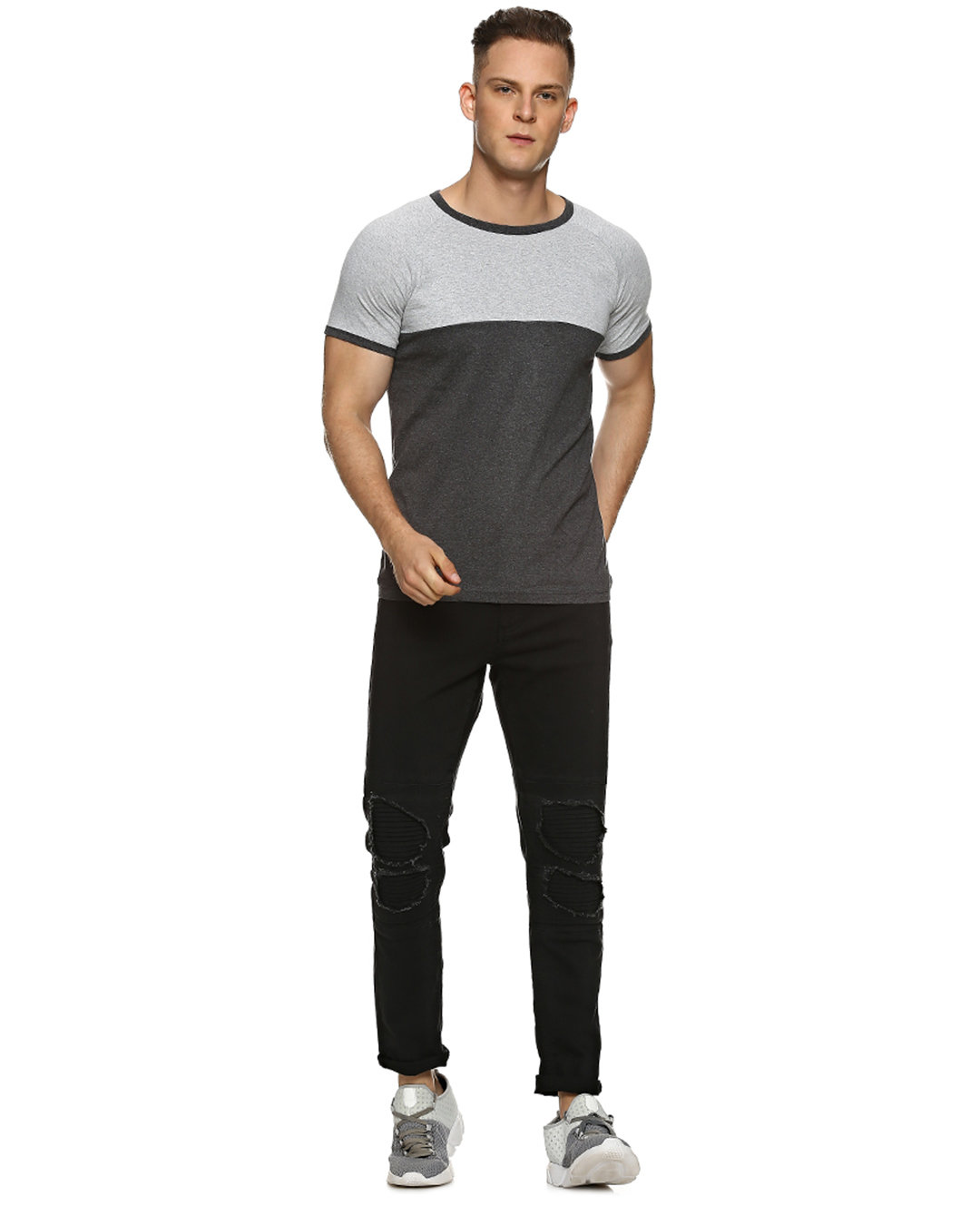 Shop Solid Men's Round or Crew Grey T-Shirt-Back