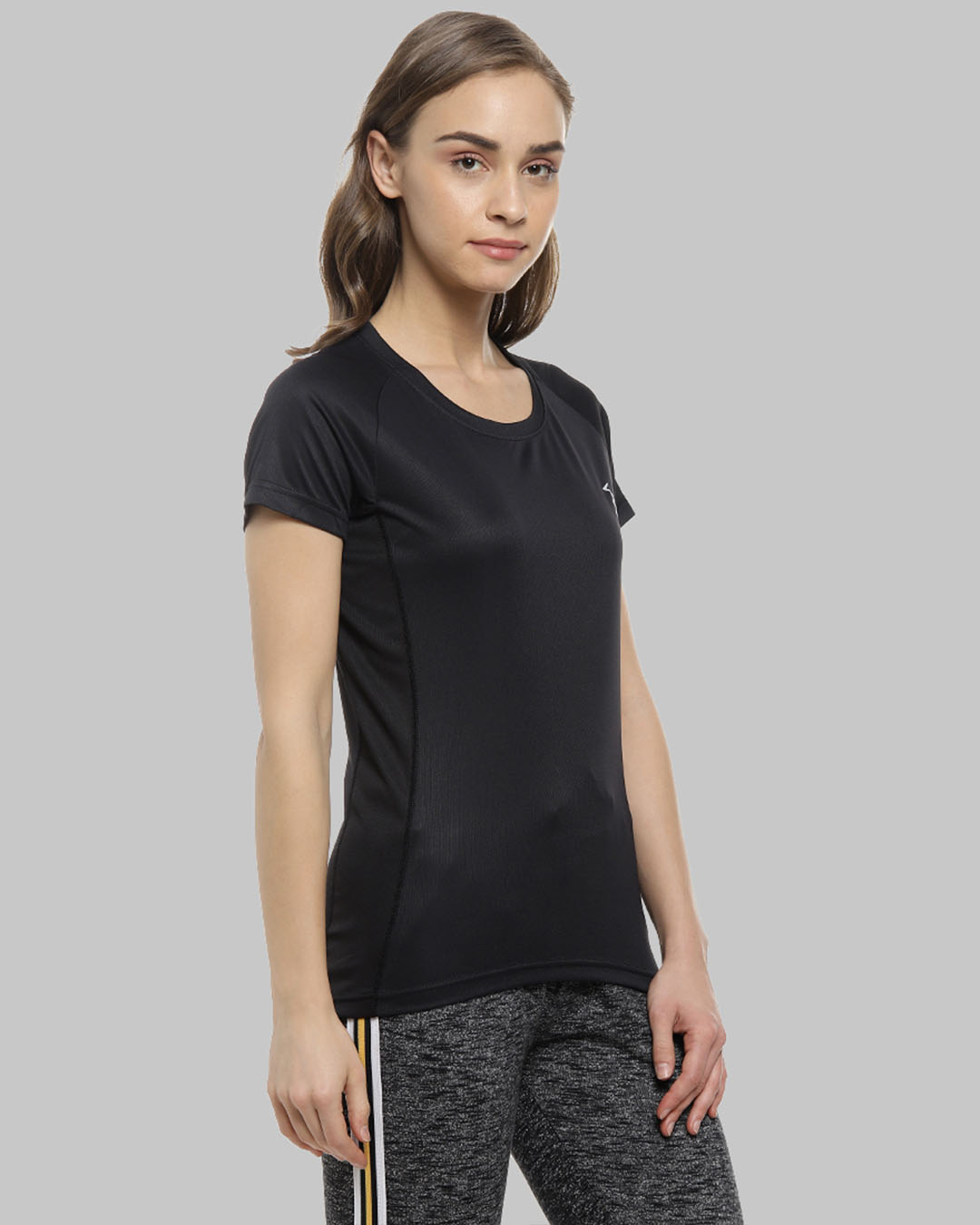 Shop Solid Women's Round Neck Black Sports Jersey T-Shirt-Back