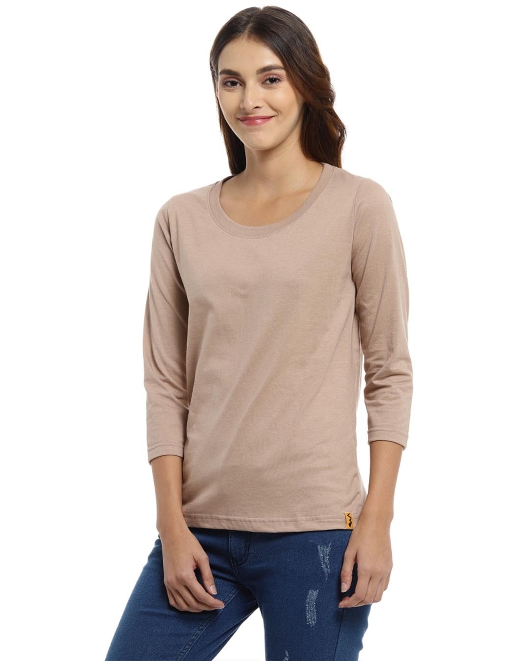 Shop Women's Round Neck Brown  T-Shirt-Back