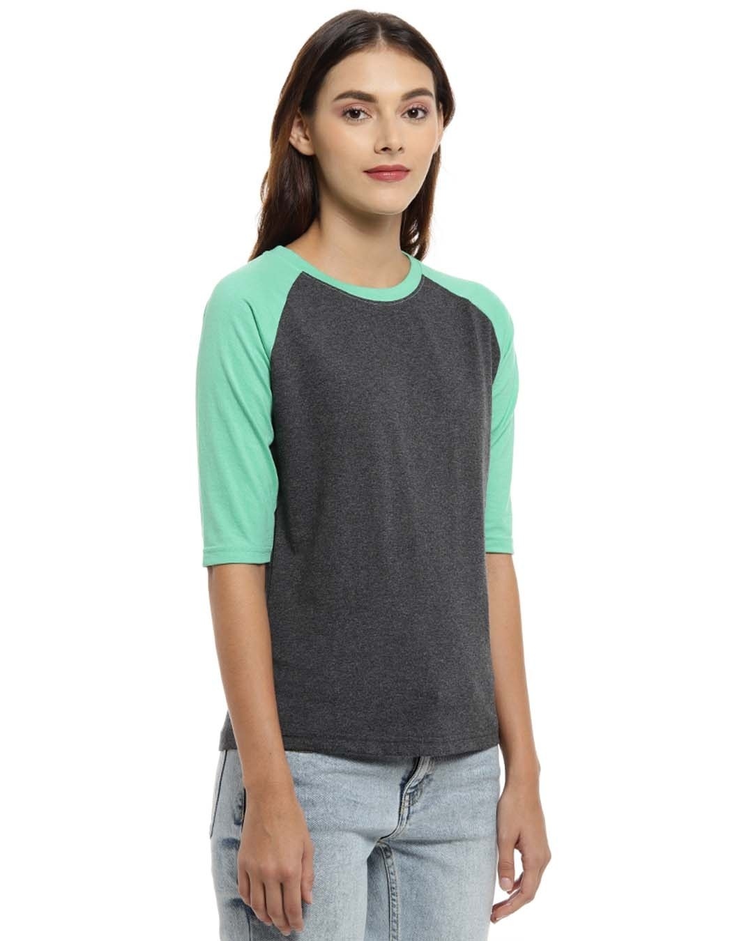 Shop Solid Women's Round Neck Charcoal Green  T-Shirt-Back