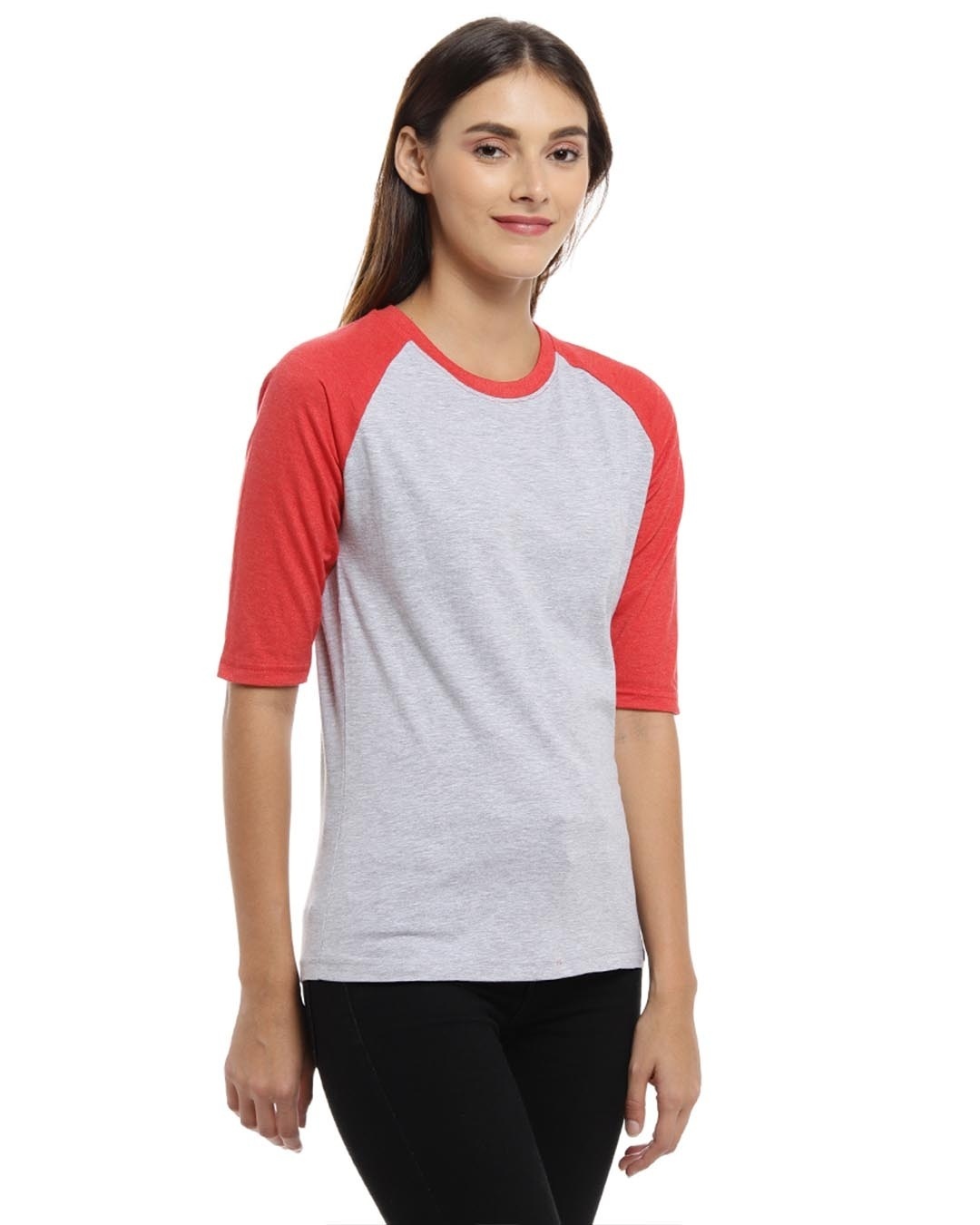 Shop Women's Round Neck Grey Peach T-Shirt-Back