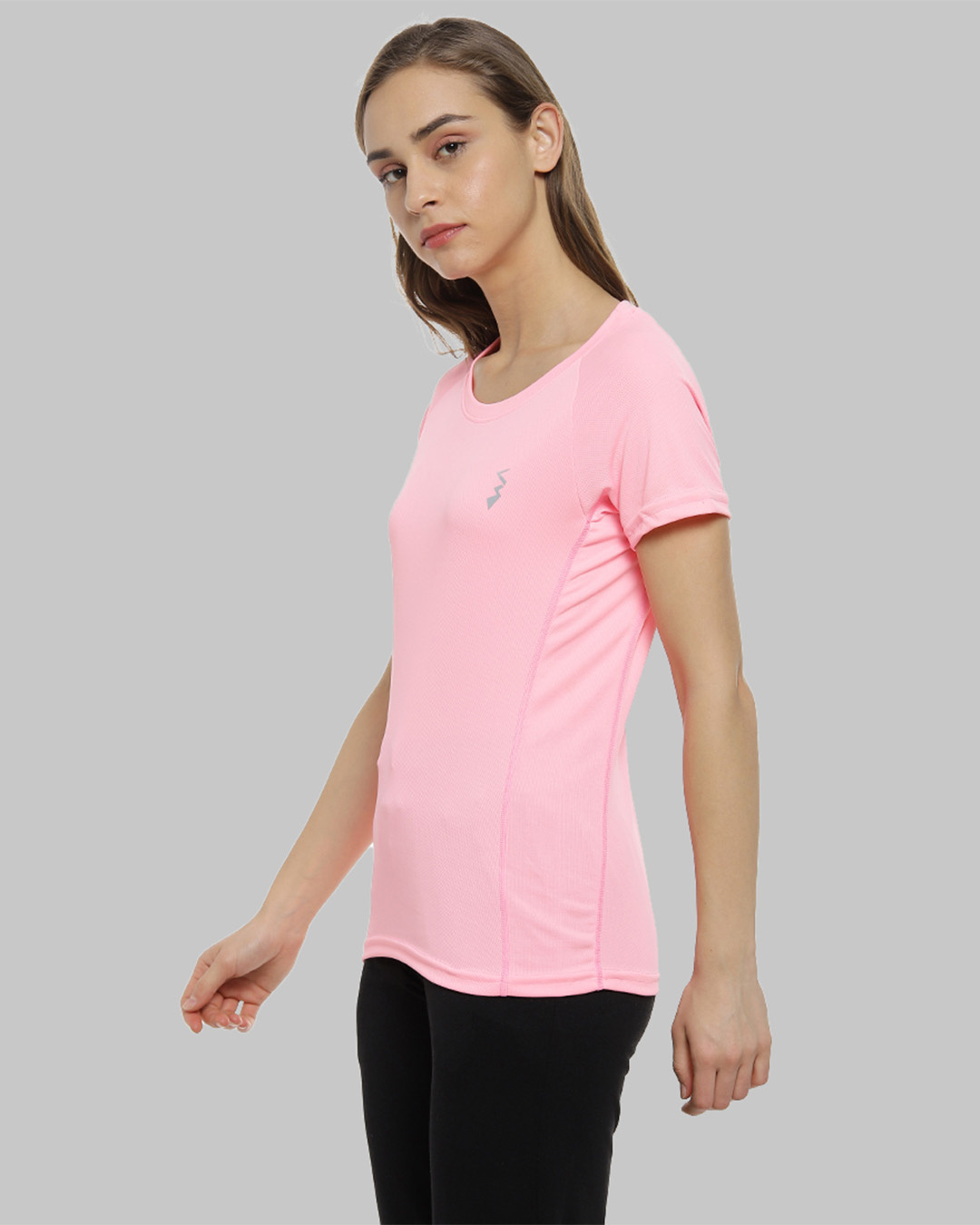 Shop Solid Women's Round Neck Pink Sports Jersey T-Shirt-Back