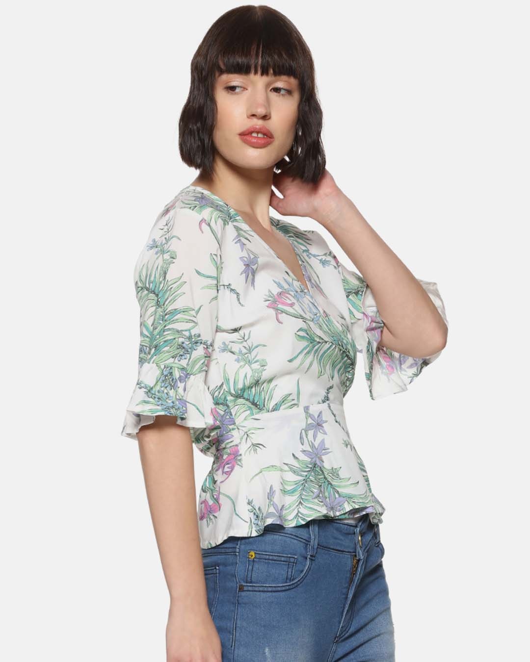 Shop White Floral Casual Top-Back