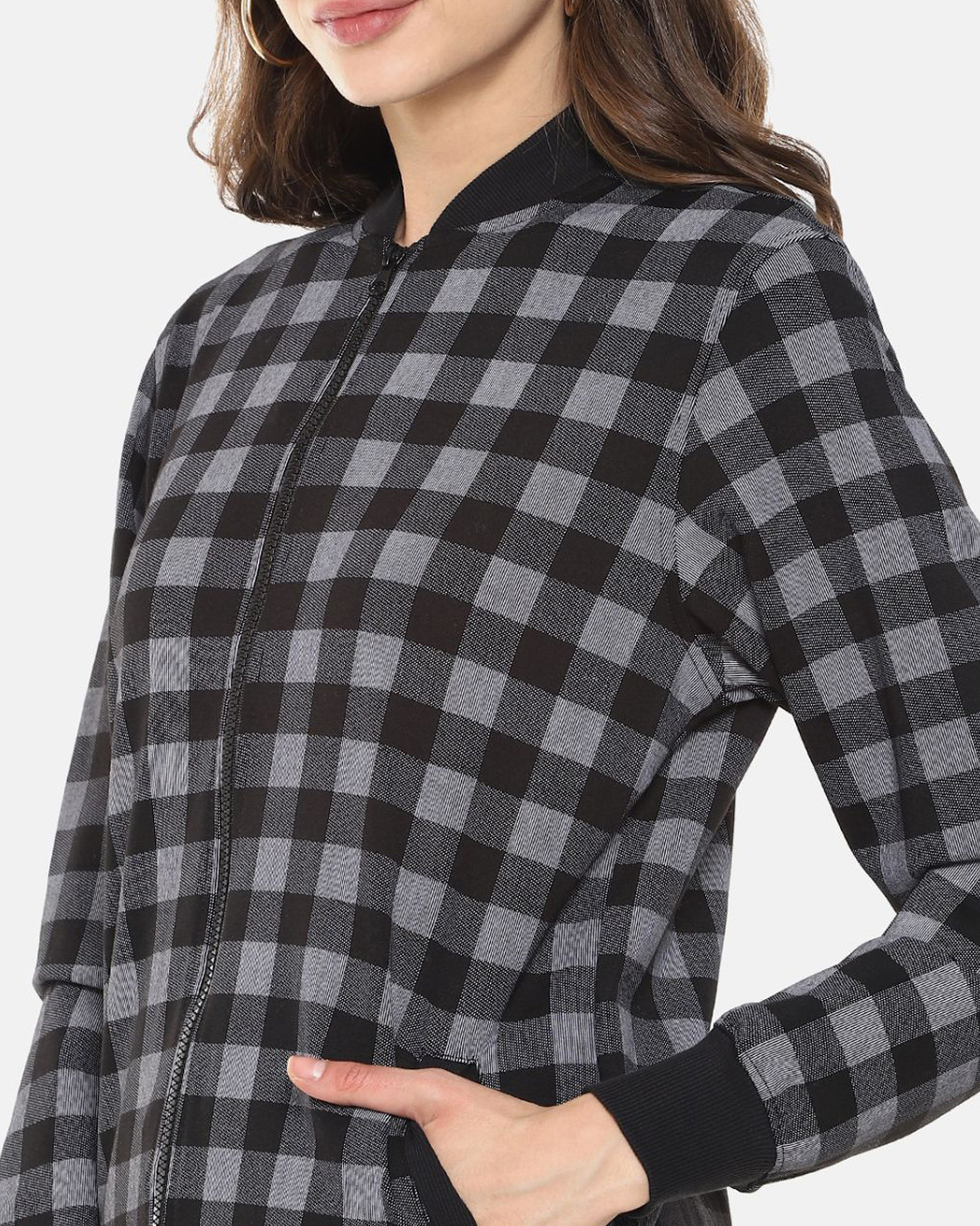 Shop Women's Black Checks Stylish Casual Jacket-Back