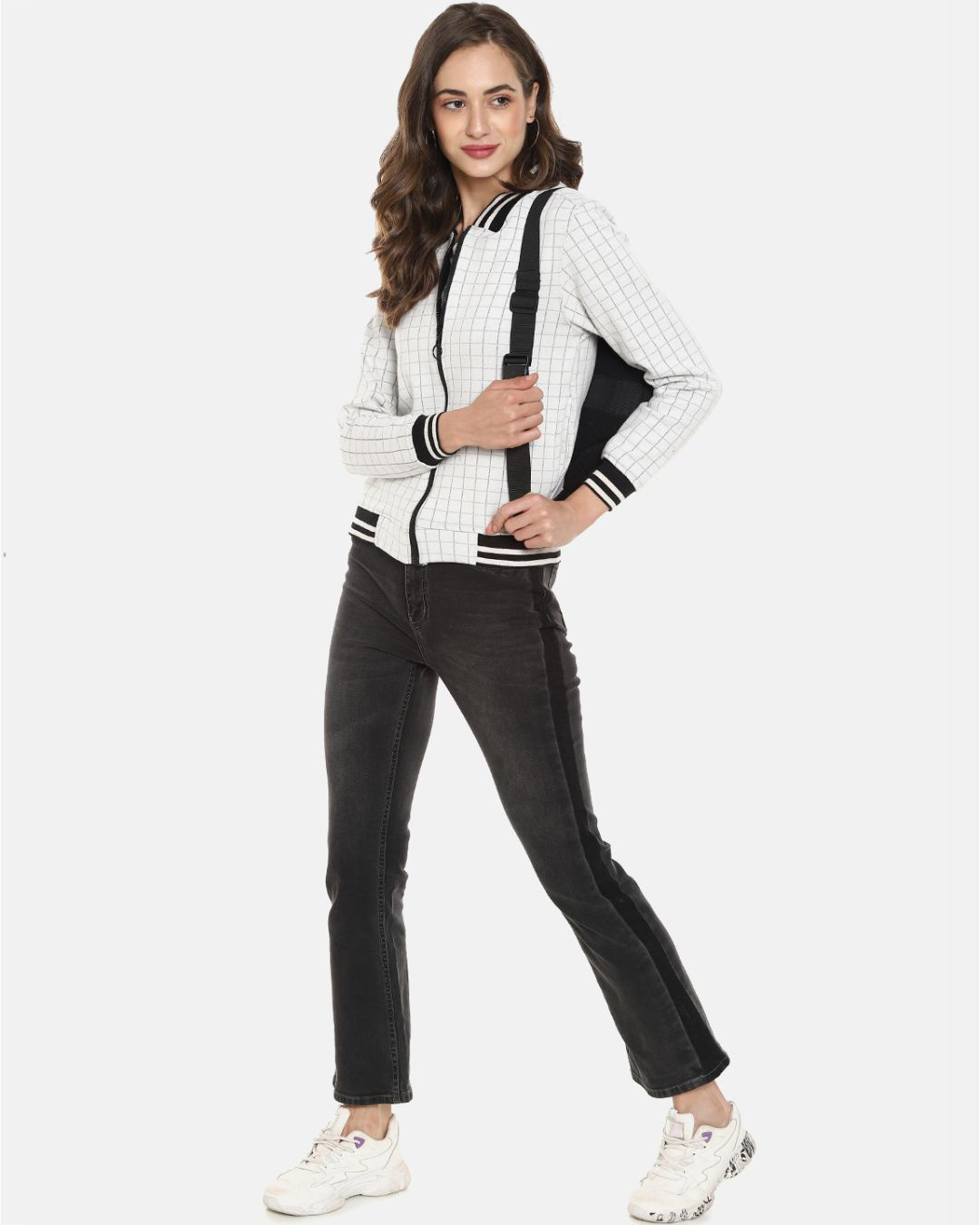 Shop Women's White Checks Stylish Casual Jackets-Back