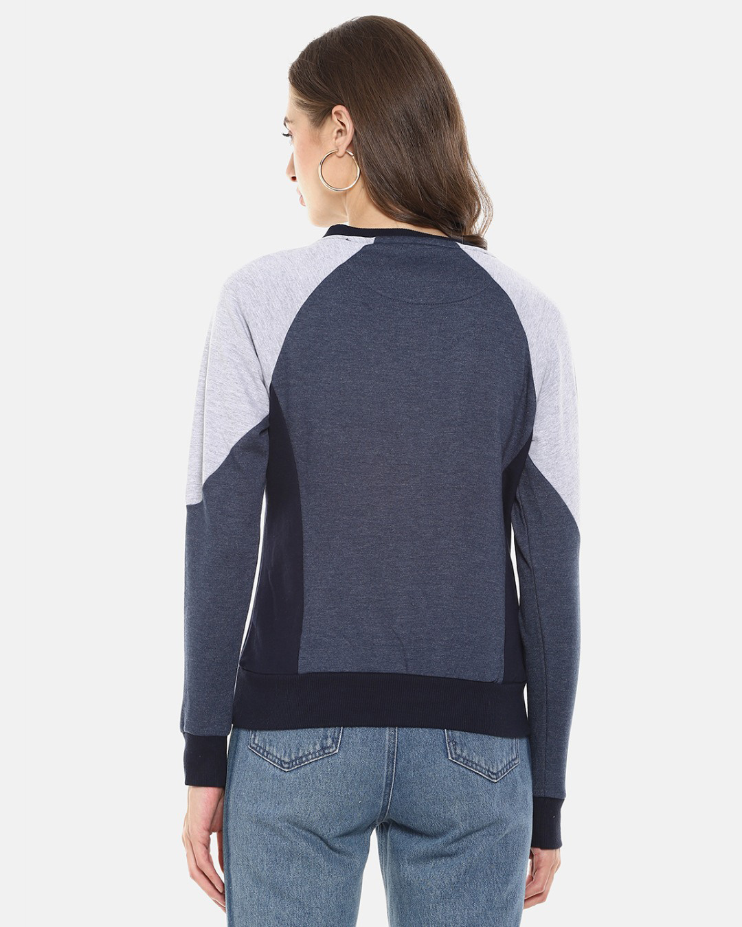 Shop Women's Blue Colorblock Casual Sweatshirt-Back
