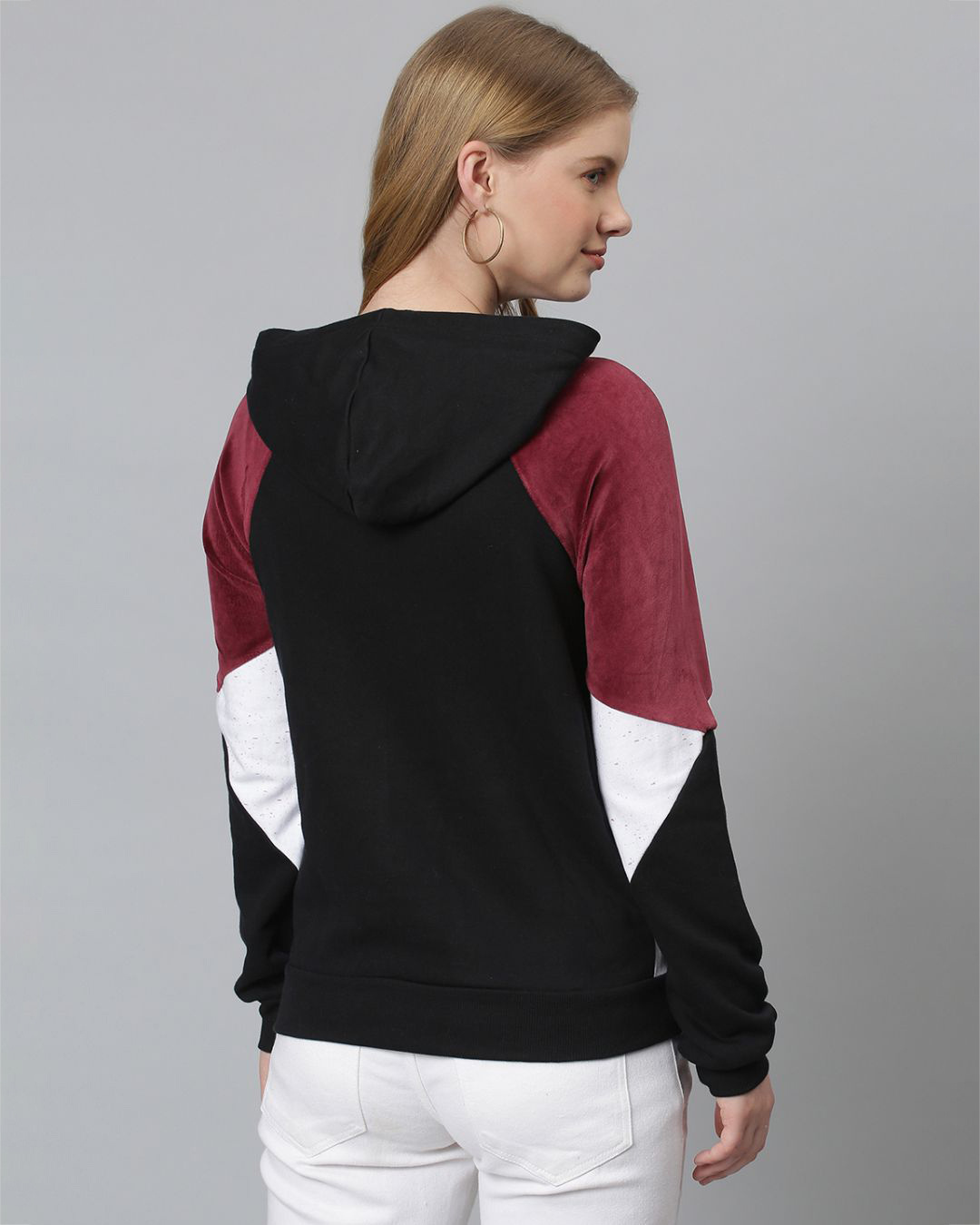 Shop Women's Multicolor Color Block Hooded Sweatshirt-Back