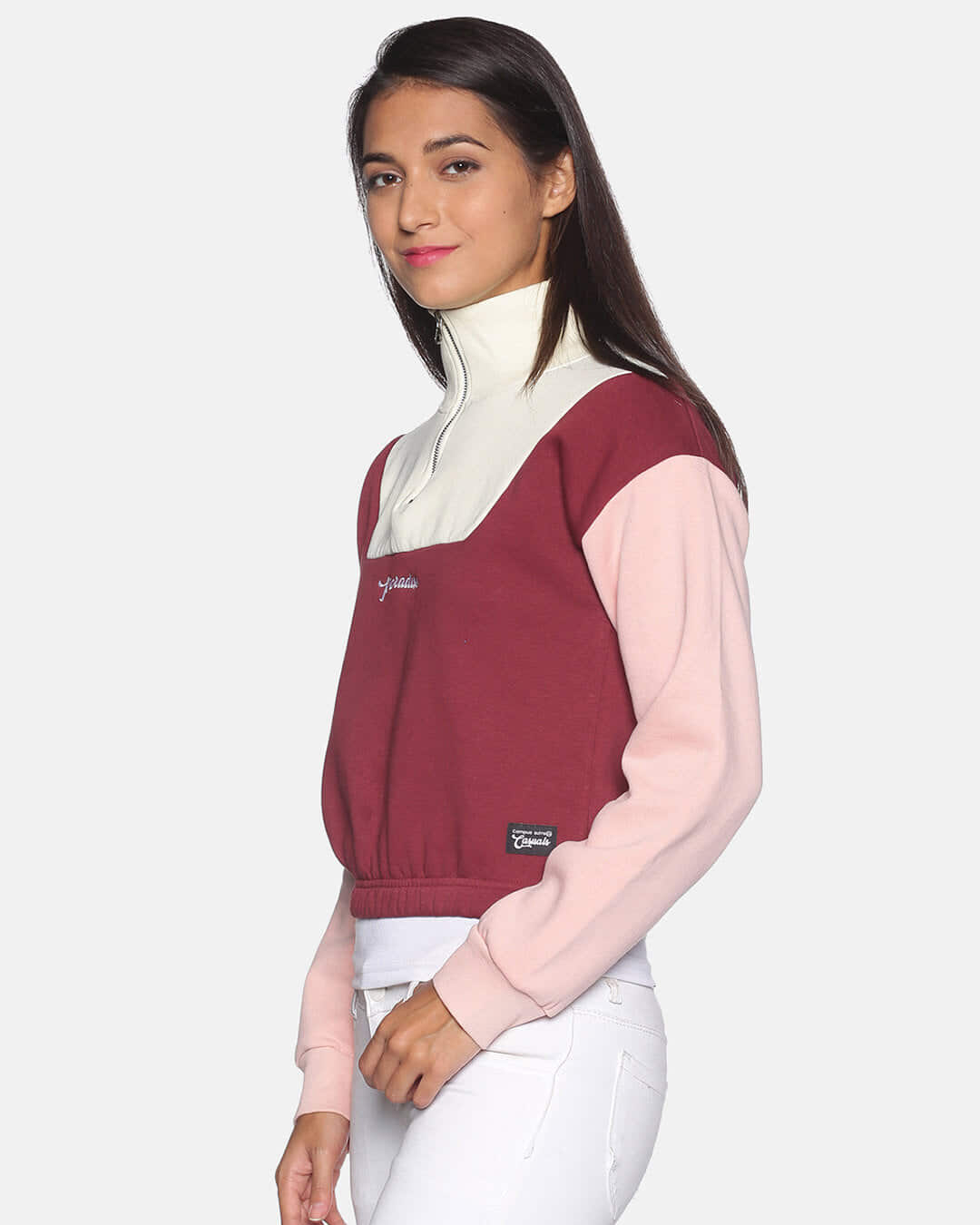 Shop Women's Colorblock Maroon Stylish Casual Sweatshirt-Back