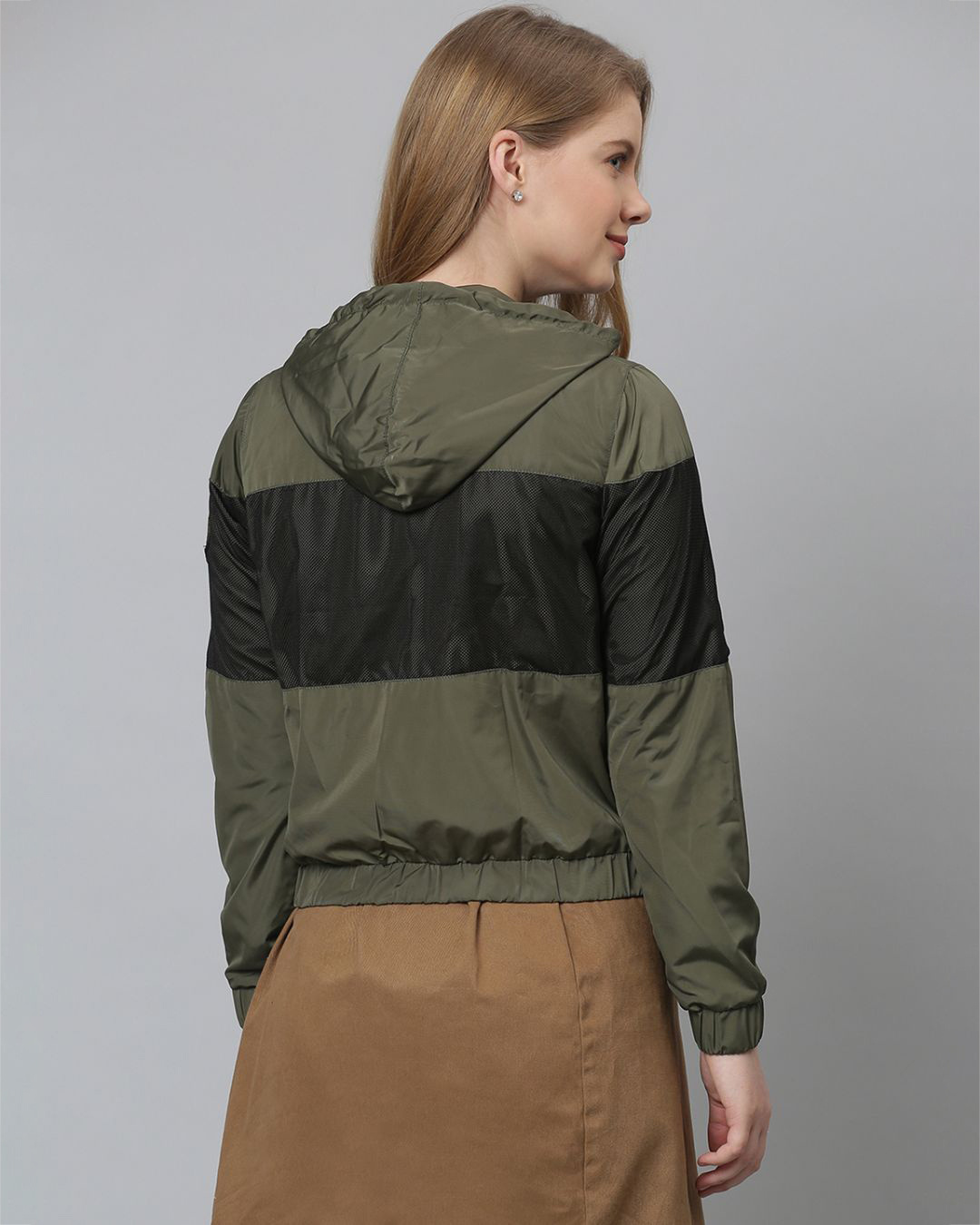 Shop Women's Green Colourblocked Windcheater Bomber Jacket-Back