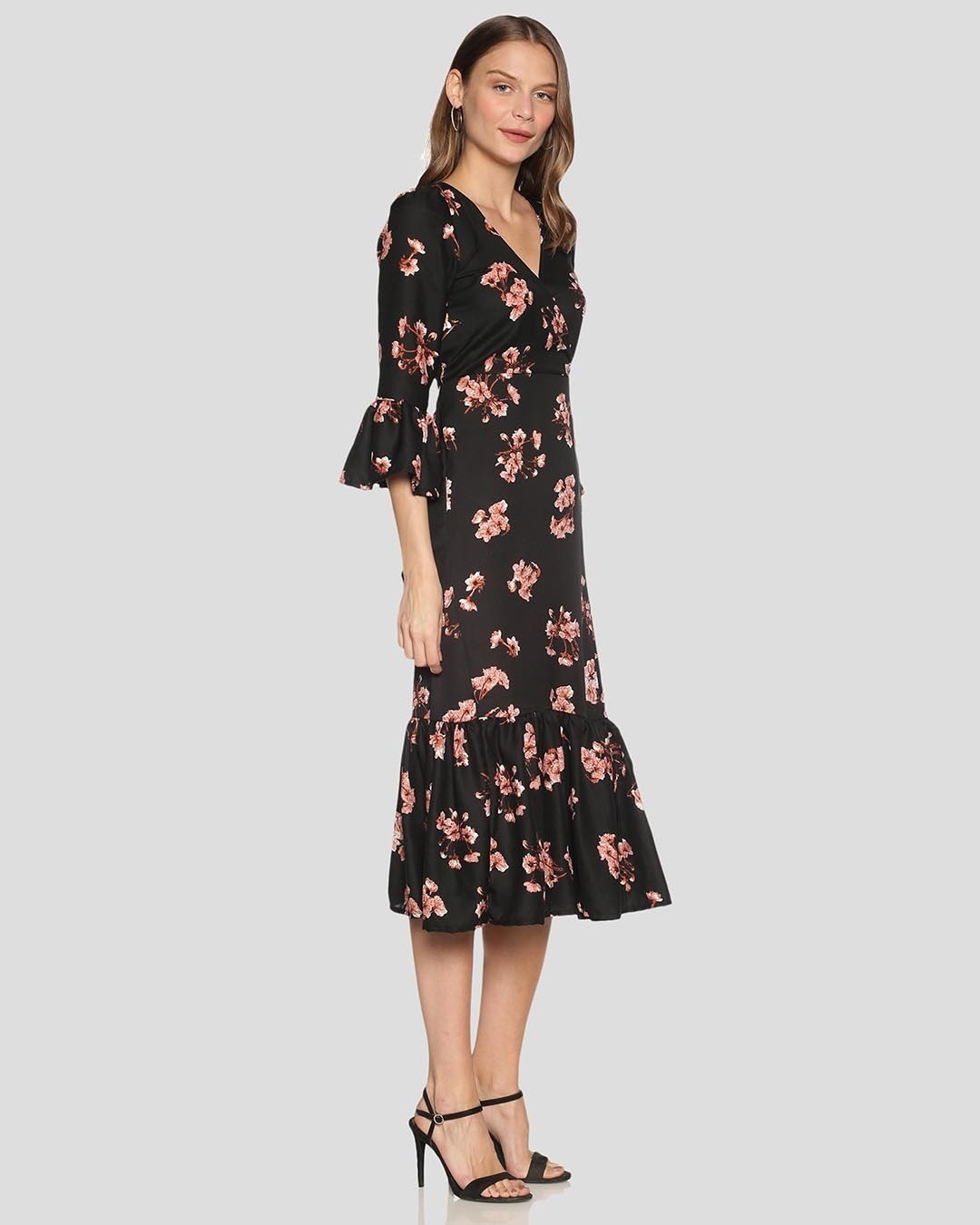 Shop Women Floral Design Stylish Casual Dress-Back