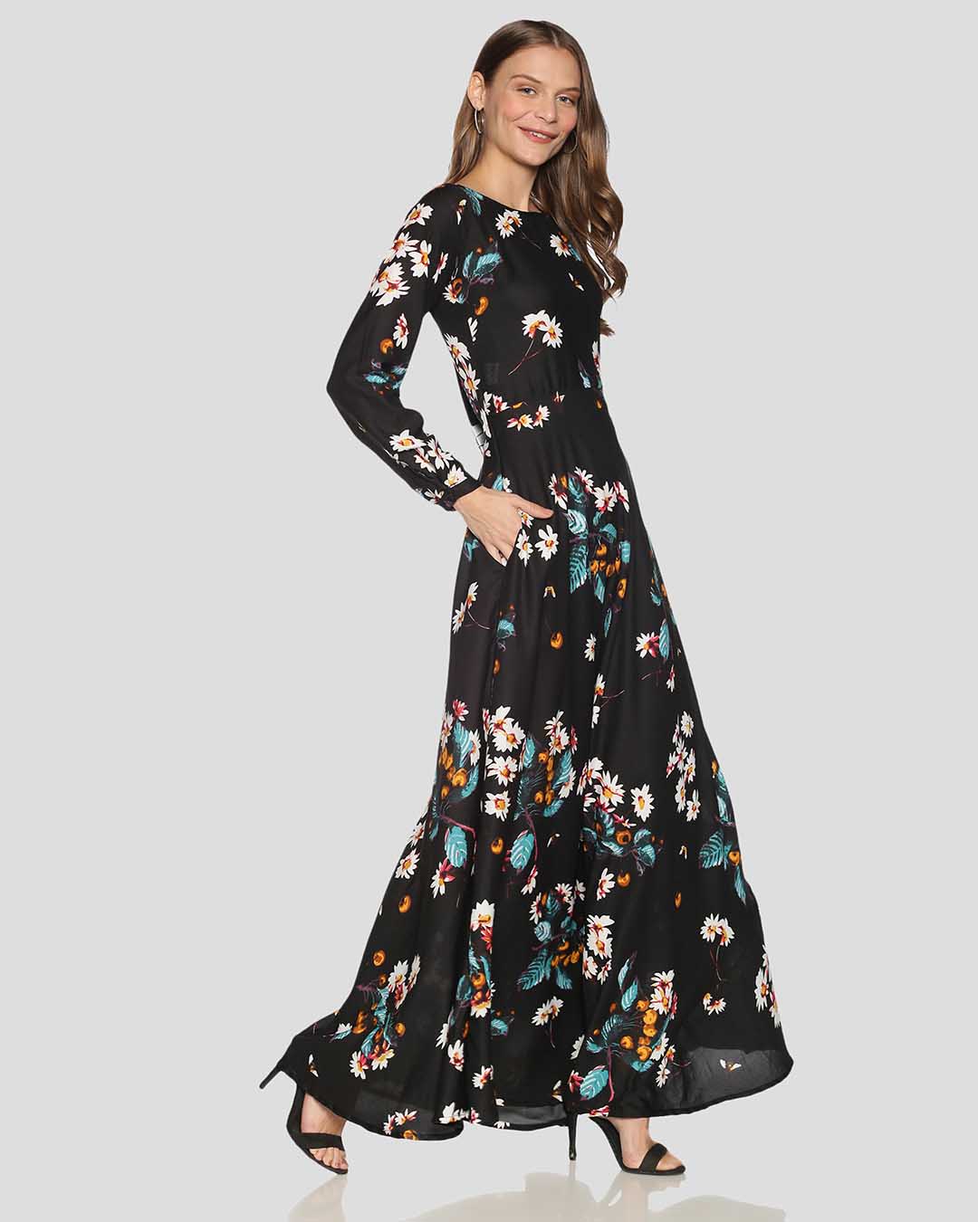 Shop Women's Floral Design Stylish Casual Dress-Back