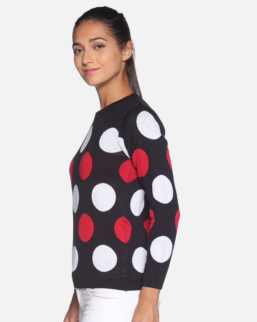 Shop Women's Polka Dots Black Stylish Casual Sweaters-Back