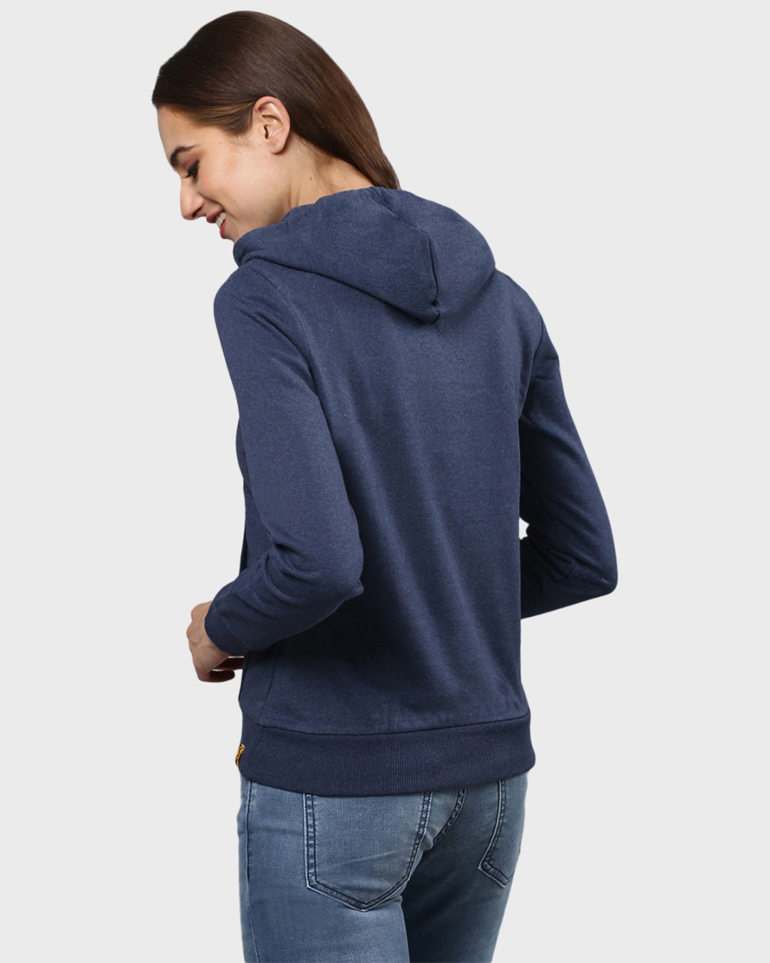 Shop Women's Blue Printed Stylish Casual Hooded Sweatshirt-Back