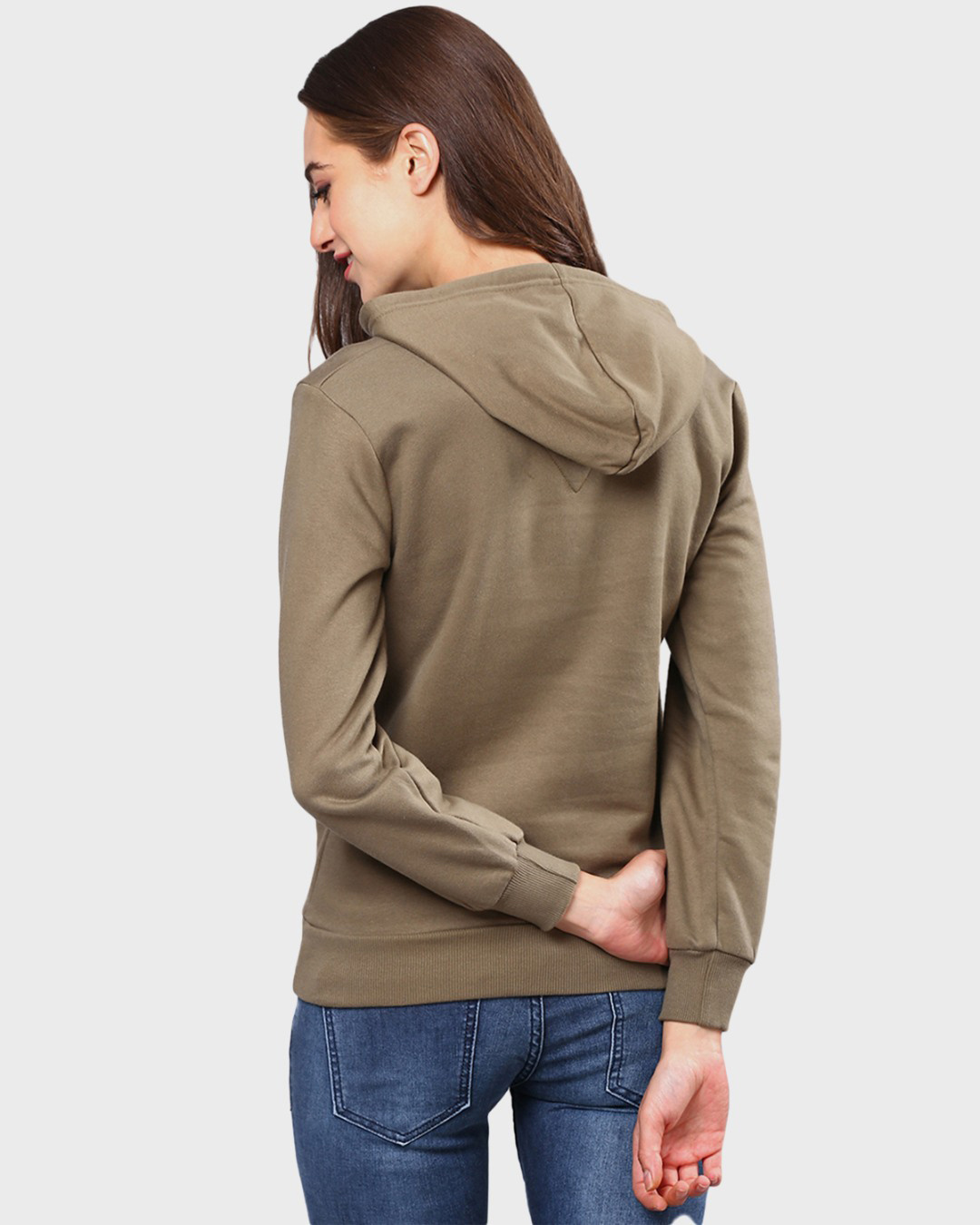 Shop Women's Green Printed Stylish Casual Hooded Sweatshirt-Back