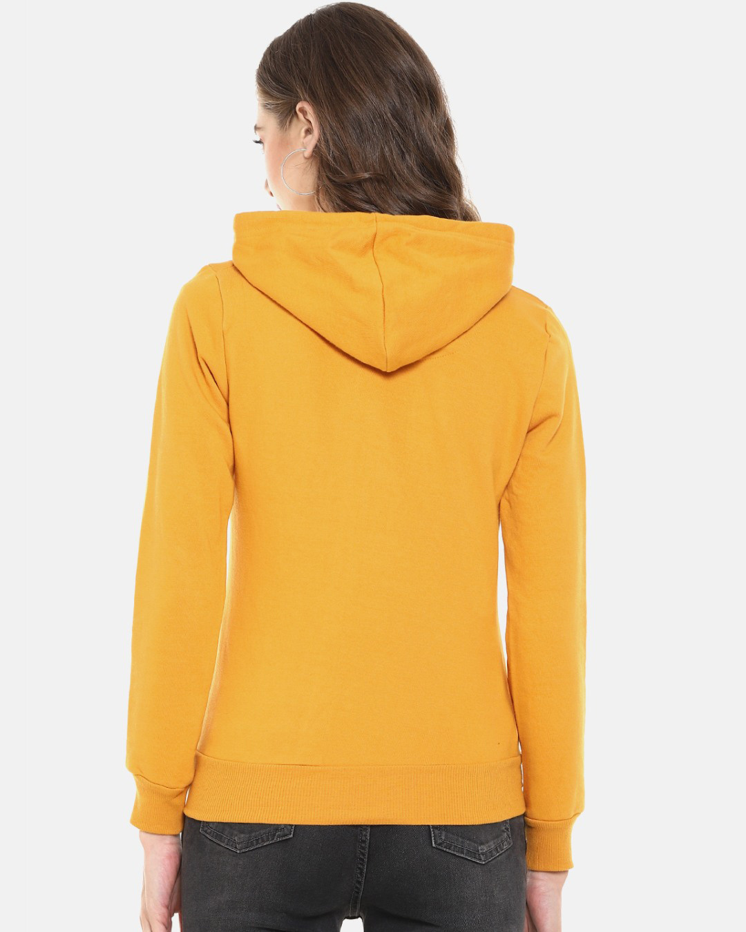 Shop Women's Yellow Typhography Stylish Casual Hooded Sweatshirt-Back
