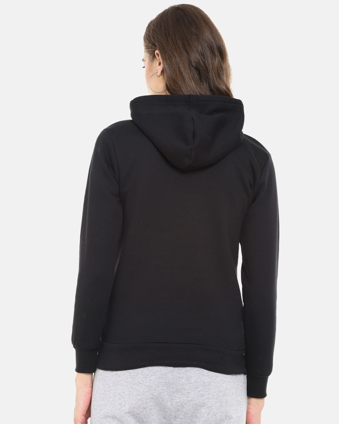 Shop Women's Black Typography Stylish Casual Hooded Sweatshirt-Back