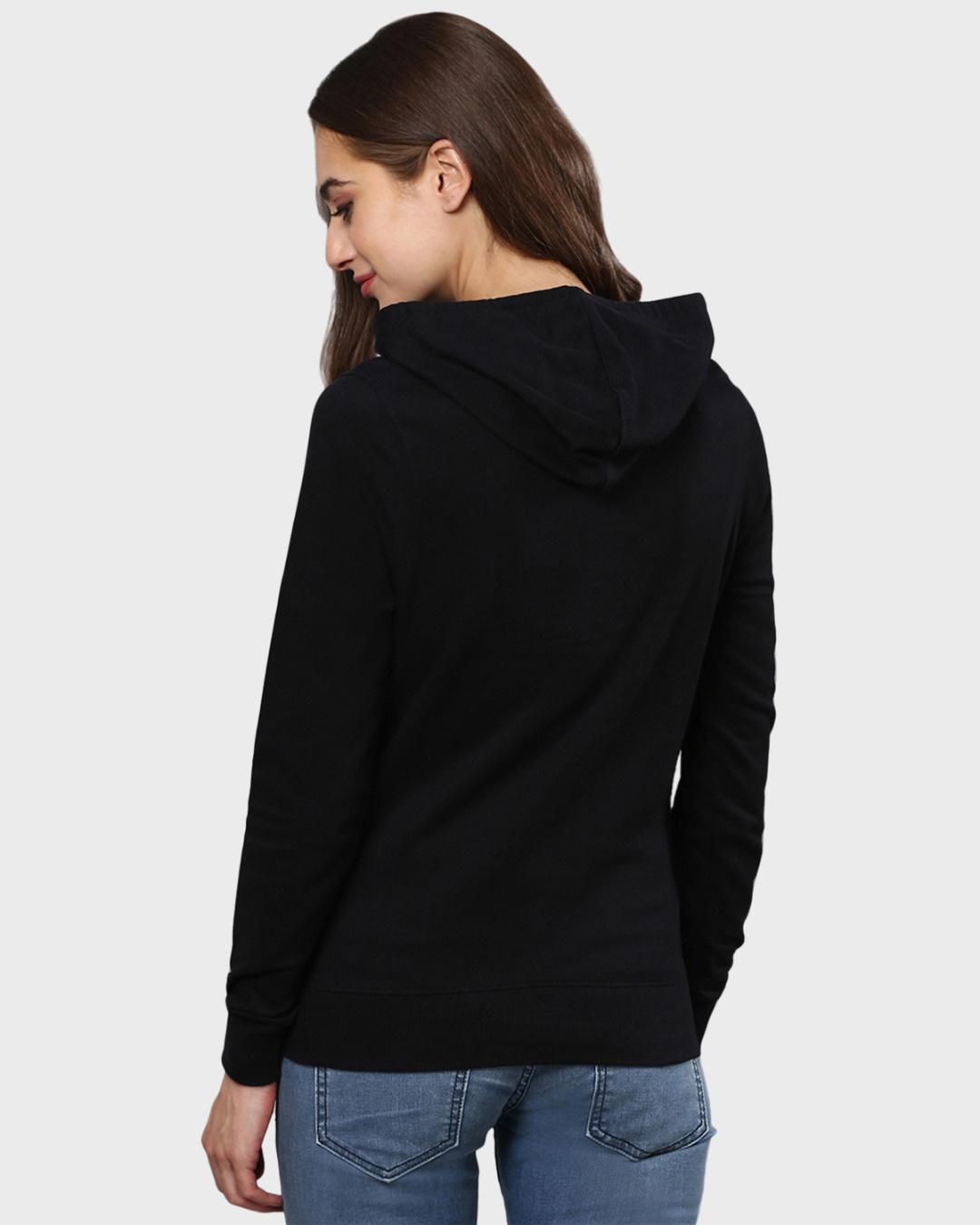 Shop Women's Black Printed Stylish Casual Hooded Sweatshirt-Back