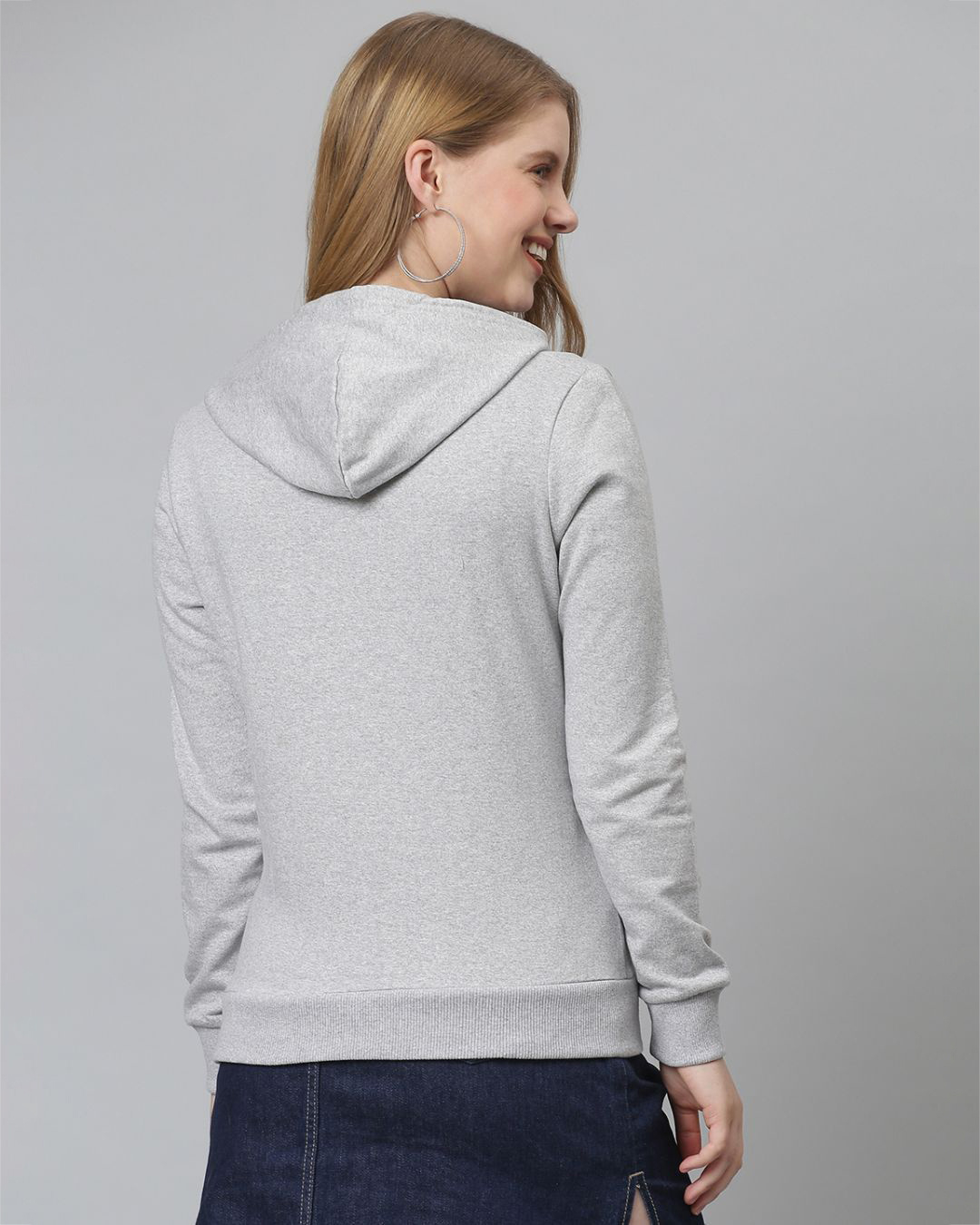 Shop Women's Grey Printed Stylish Casual Hooded Sweatshirt-Back