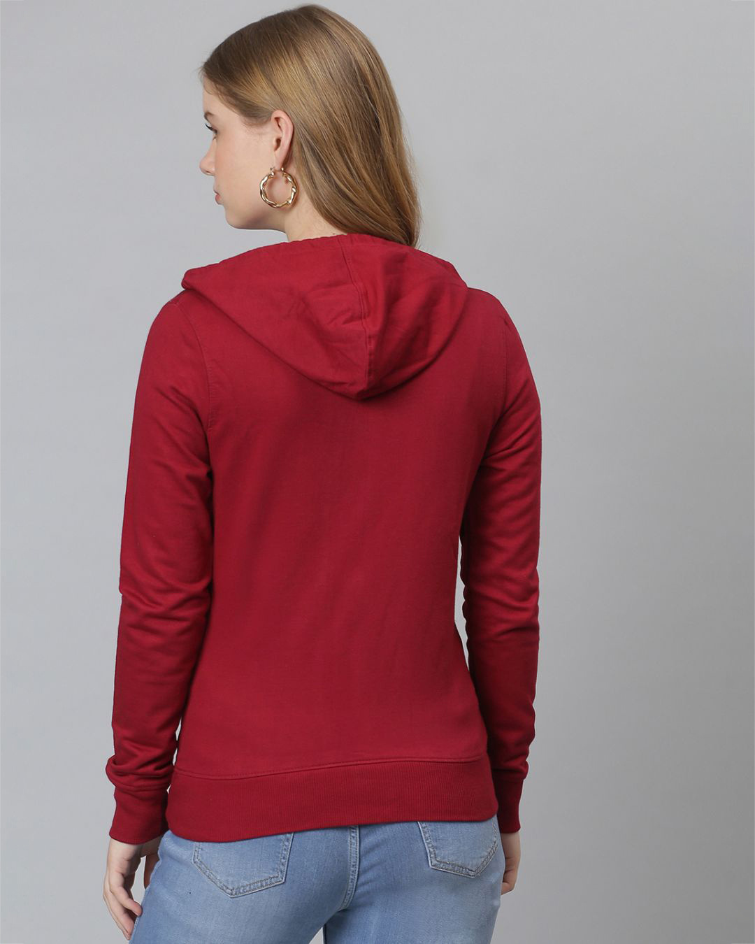 Shop Women's Maroon Printed Stylish Casual Hooded Sweatshirt-Back