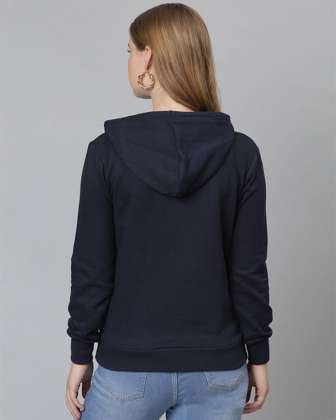Shop Women's Blue Printed Stylish Casual Hooded Sweatshirt-Back