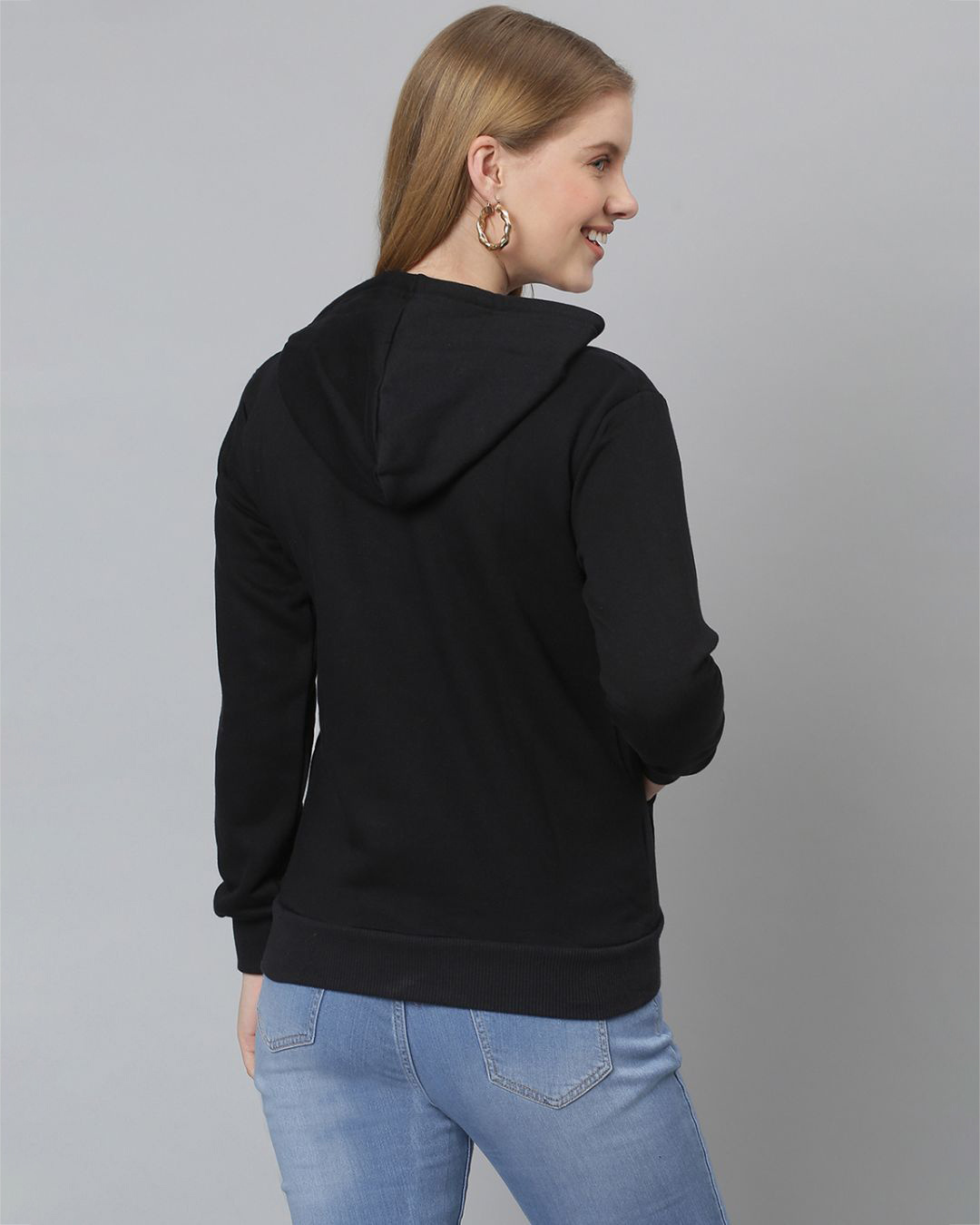 Shop Women's Black Printed Stylish Casual Hooded Sweatshirt-Back