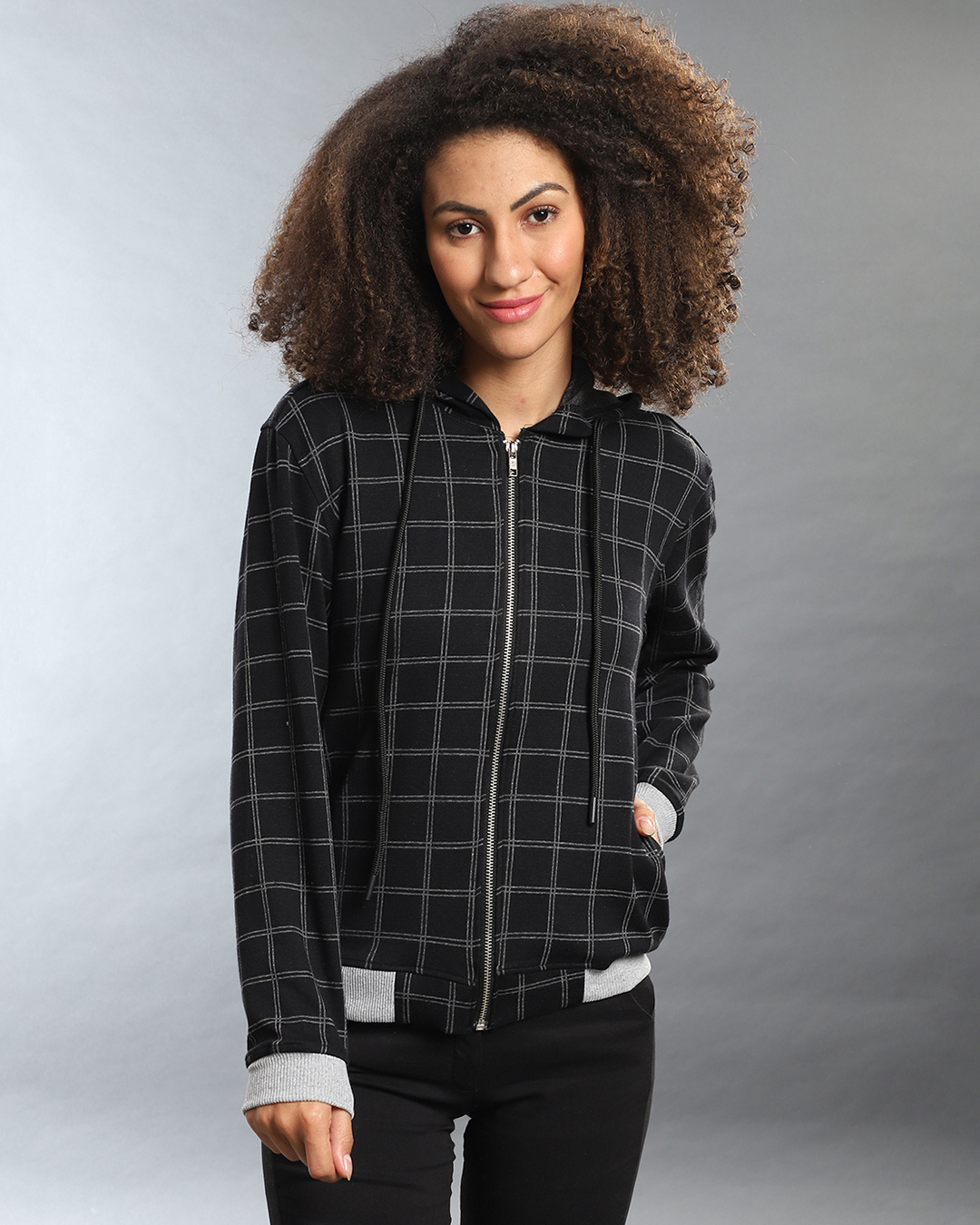 Buy Campus Sutra Women's Black Checkered Regular Fit Jackets Online at ...