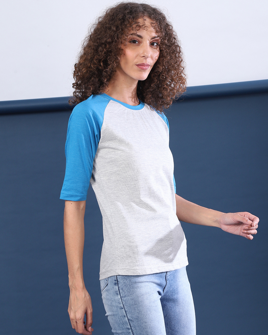 Shop Women's Blue Colorblock Regular Fit Top-Back
