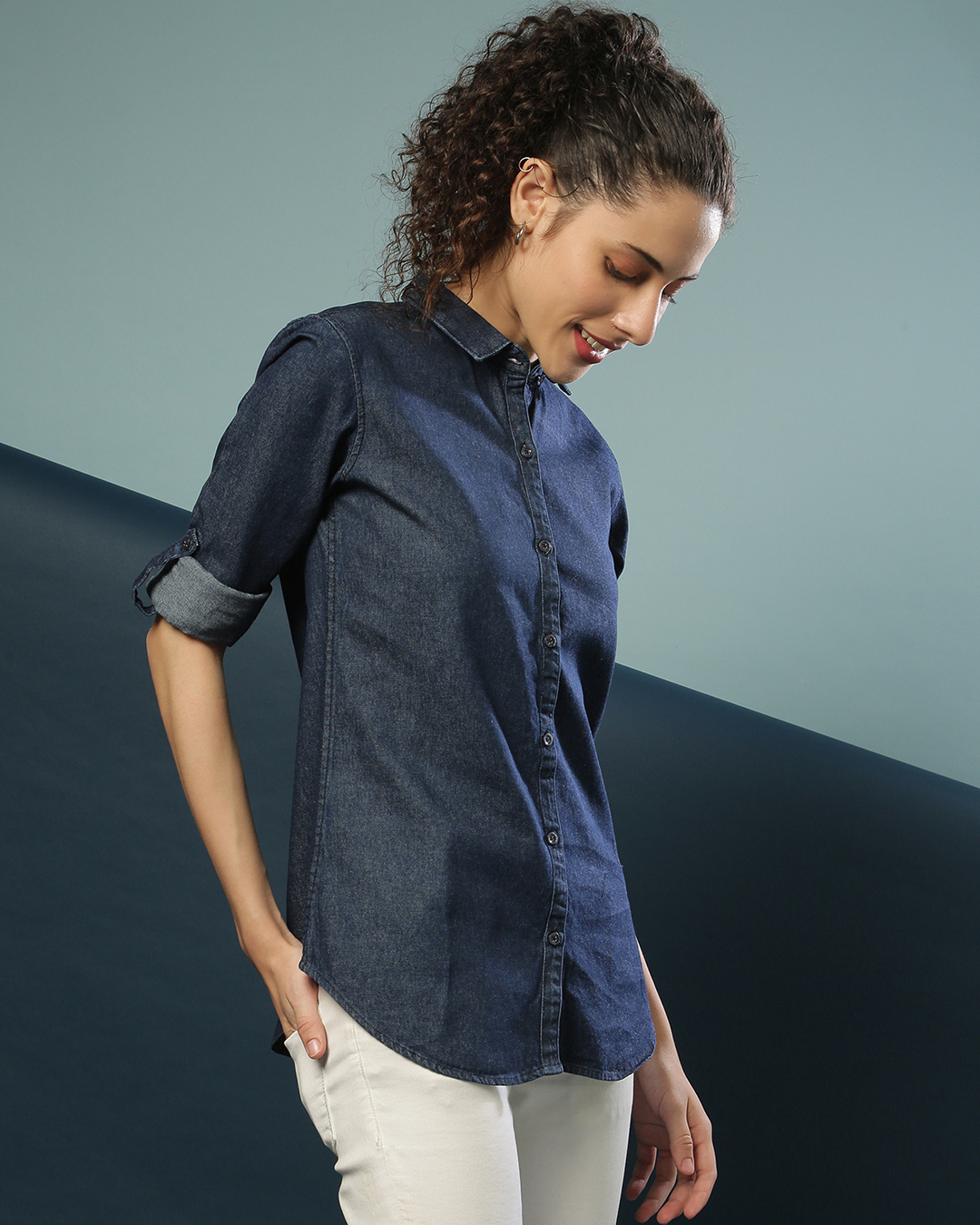 Shop Women's Blue Regular Fit Shirt-Back