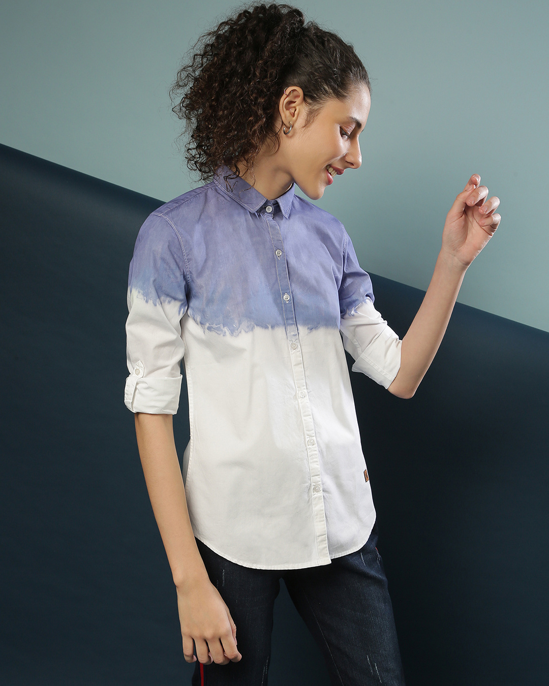 Shop Women's Blue Tie & Dye Regular Fit Shirt-Back