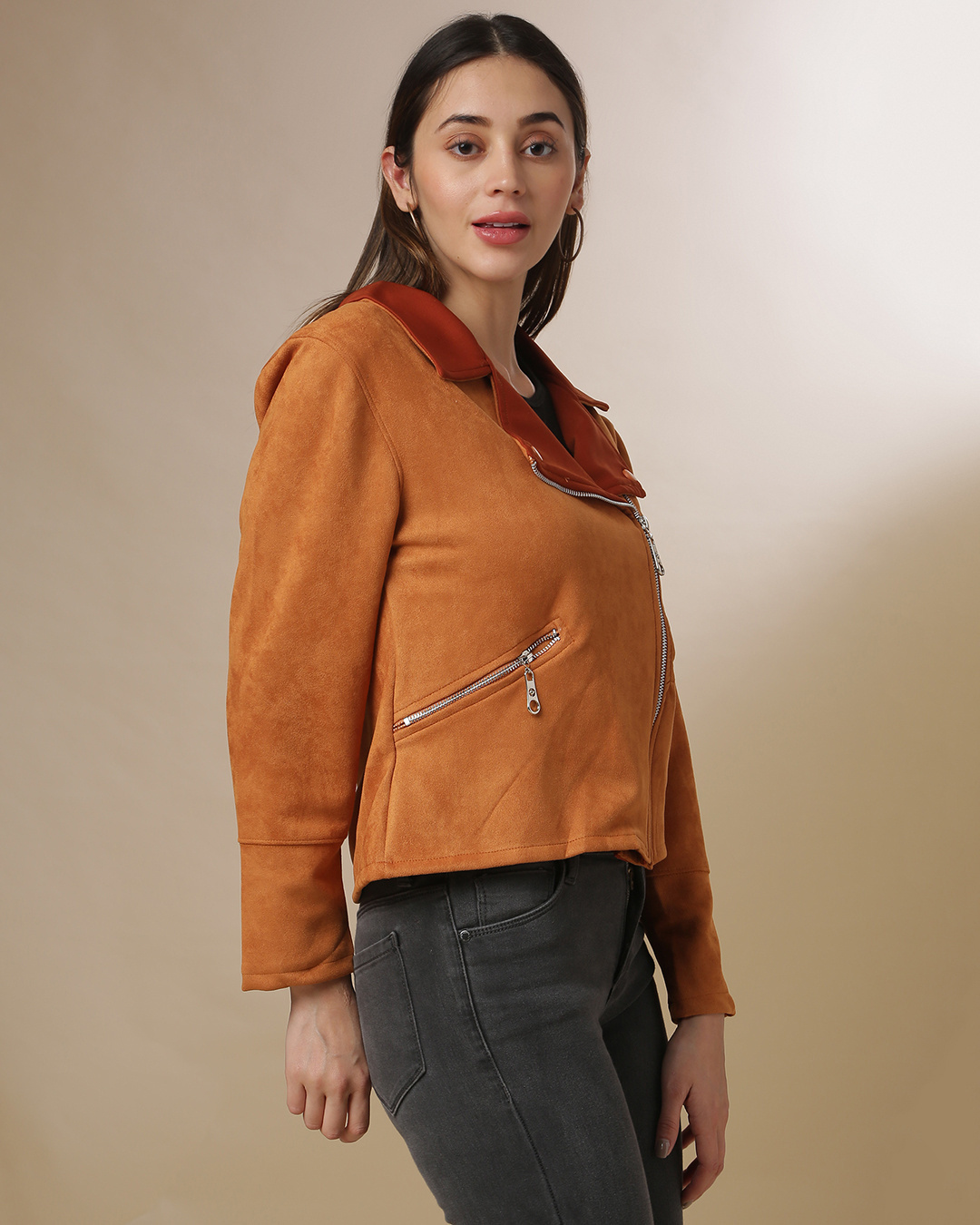 Shop Women's Brown Regular Fit Jackets-Back