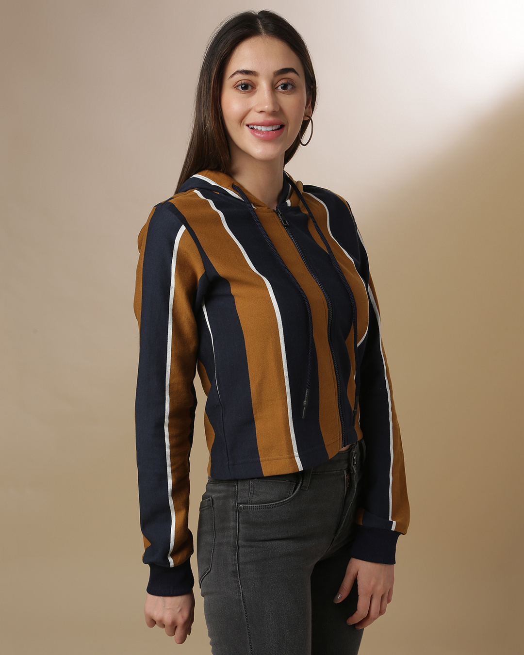 Shop Women's Brown Stripe Regular Fit Sweatshirt-Back