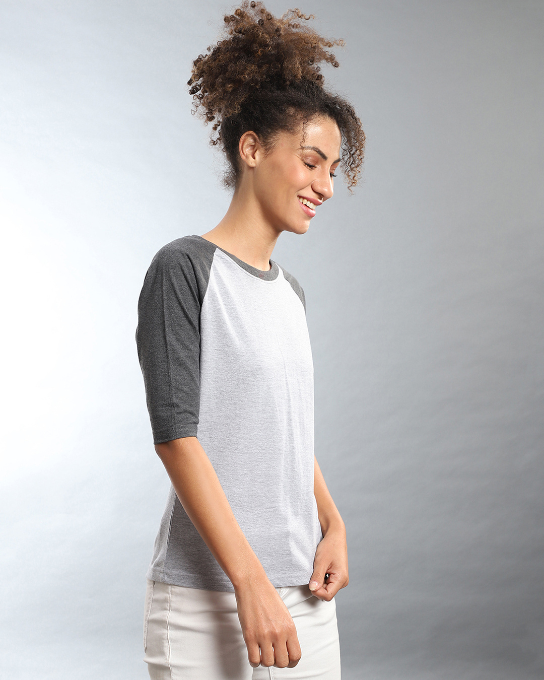 Shop Women's Grey Colorblock Regular Fit Top-Back