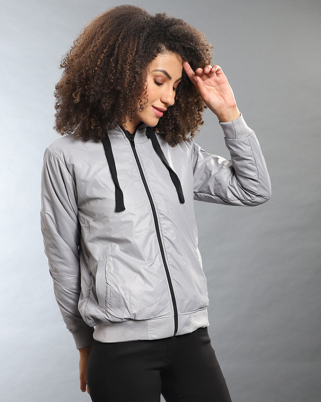 Shop Women's Grey Regular Fit Jackets-Back