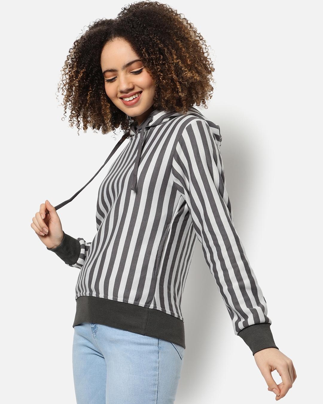 Shop Women's Grey Striped Hoodie-Back