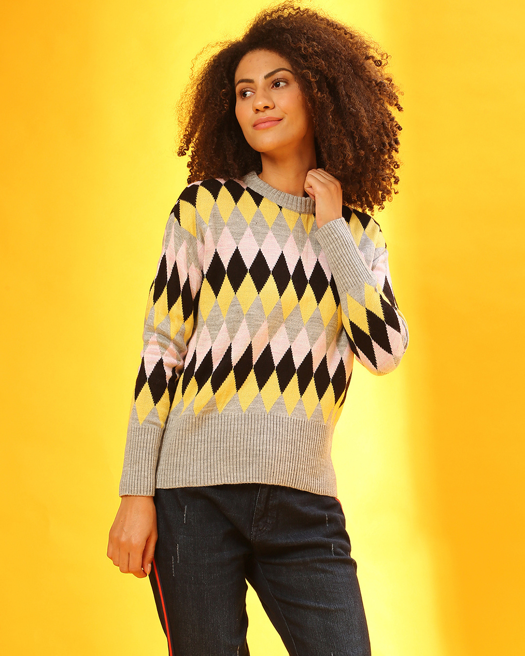 Shop Women's Multicolor Colorblock Regular Fit Sweater-Back