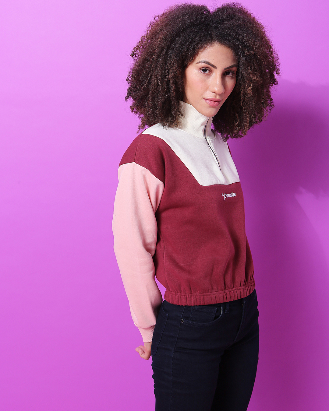 Shop Women's Multicolor Colorblock Regular Fit Sweatshirt-Back
