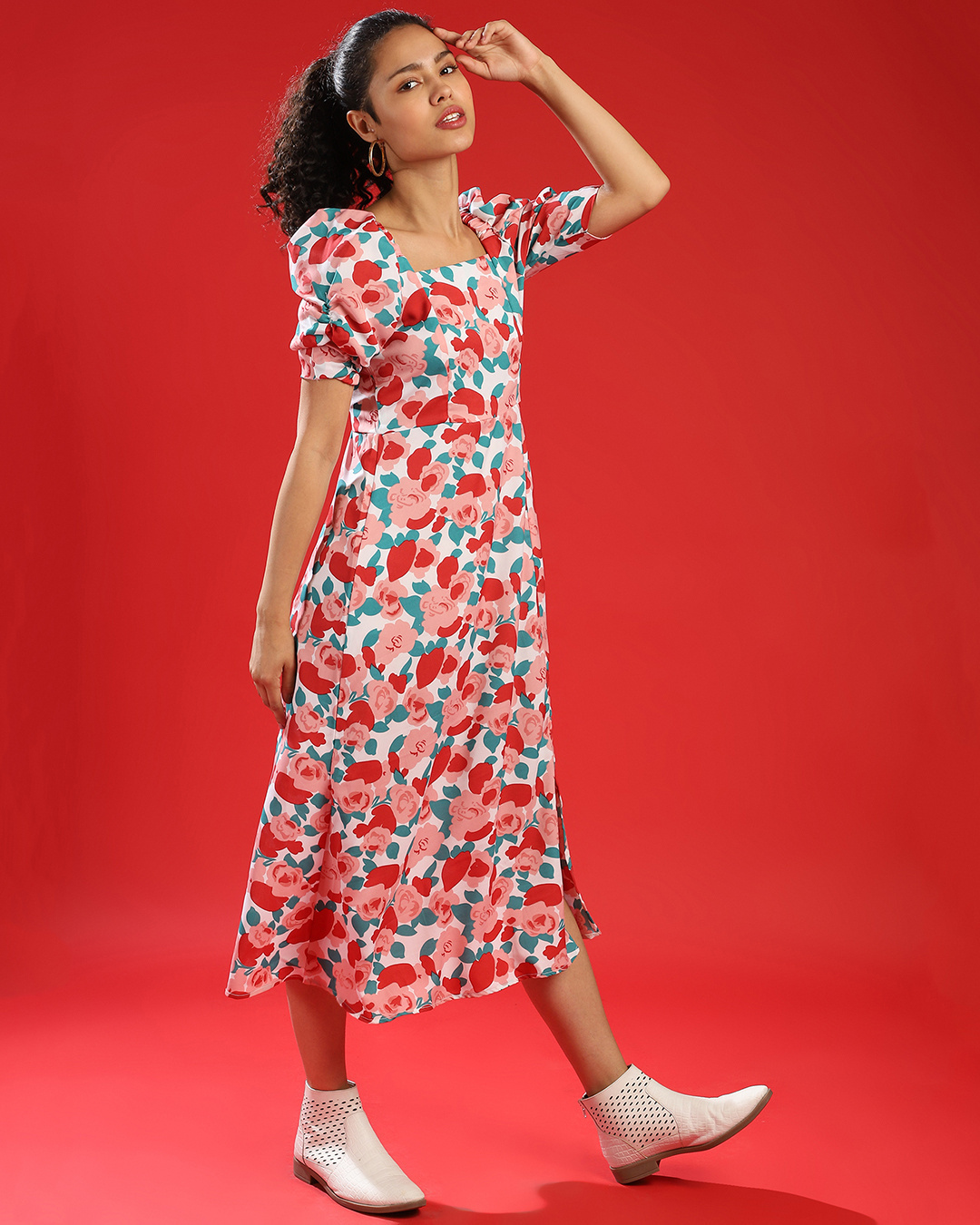 Shop Women's Multicolor Floral Print Regular Fit Dress-Back