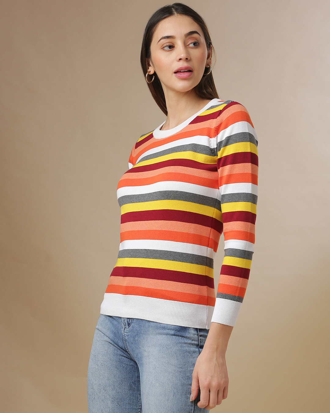 Shop Women's Multicolor Stripe Regular Fit Sweater-Back