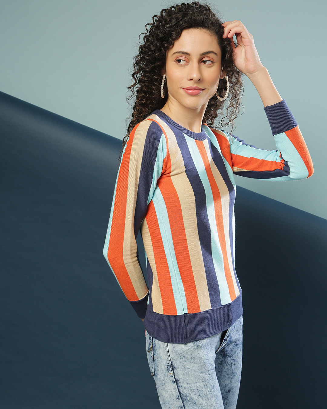 Shop Women's Multicolor Stripe Regular Fit Sweater-Back