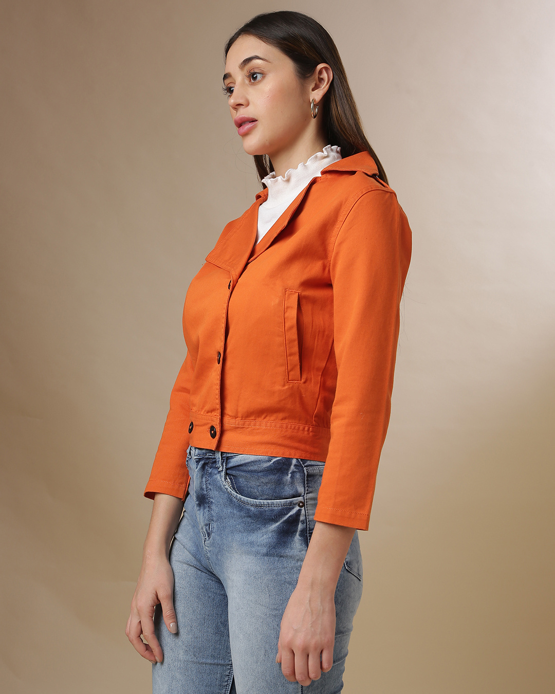 Shop Women's Orange Regular Fit Jackets-Back