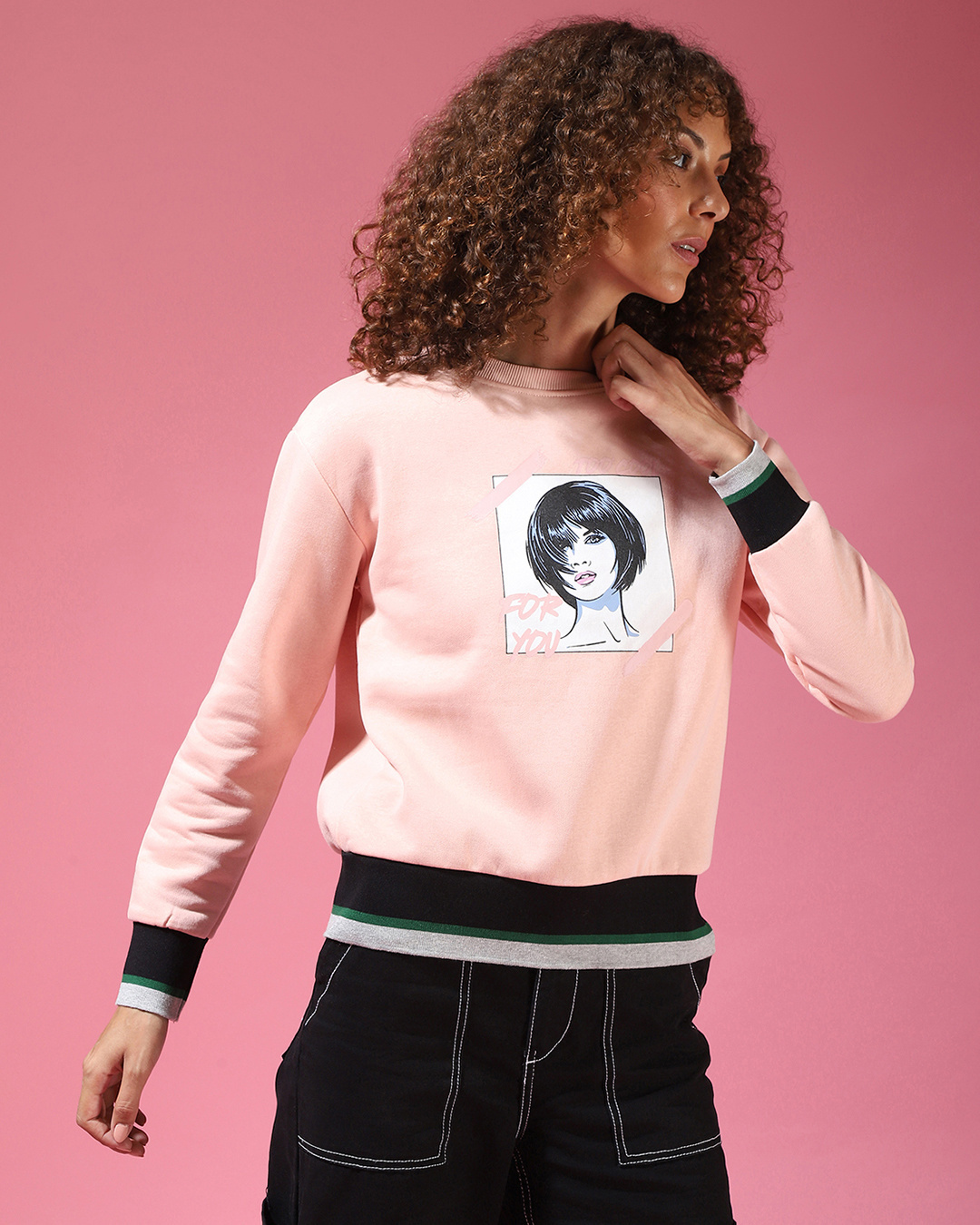 Shop Women's Pink Printed Regular Fit Sweater-Back