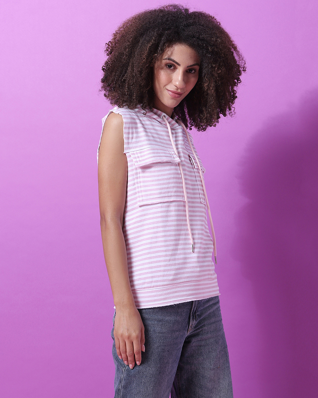 Shop Women's Pink Stripe Regular Fit Sweatshirt-Back