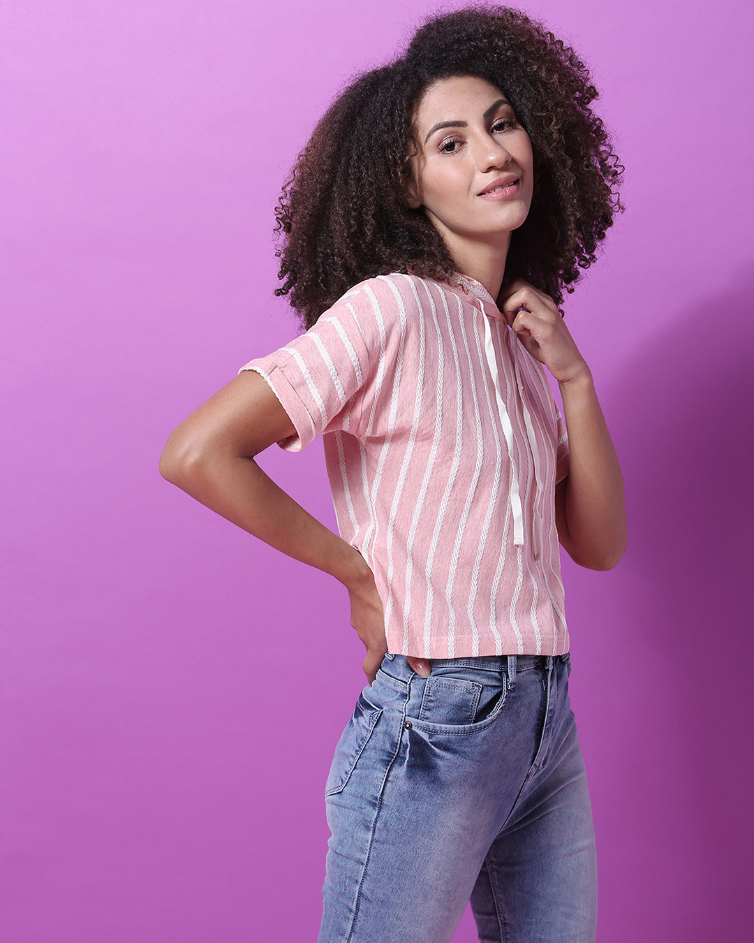 Shop Women's Pink Stripe Regular Fit Top-Back