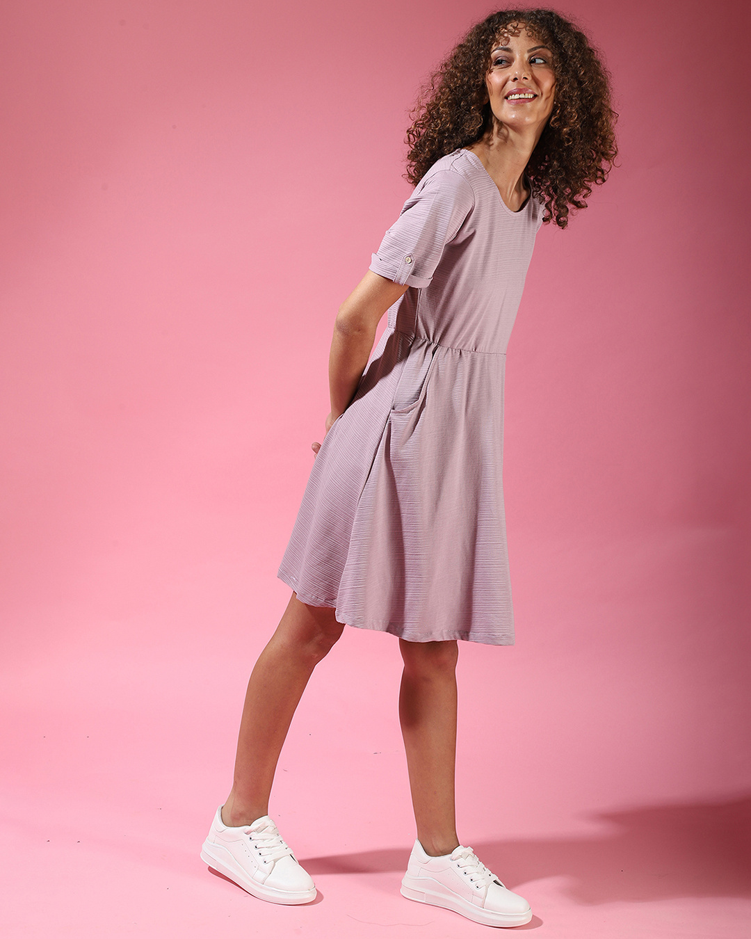 Shop Women's Purple Regular Fit Dress-Back