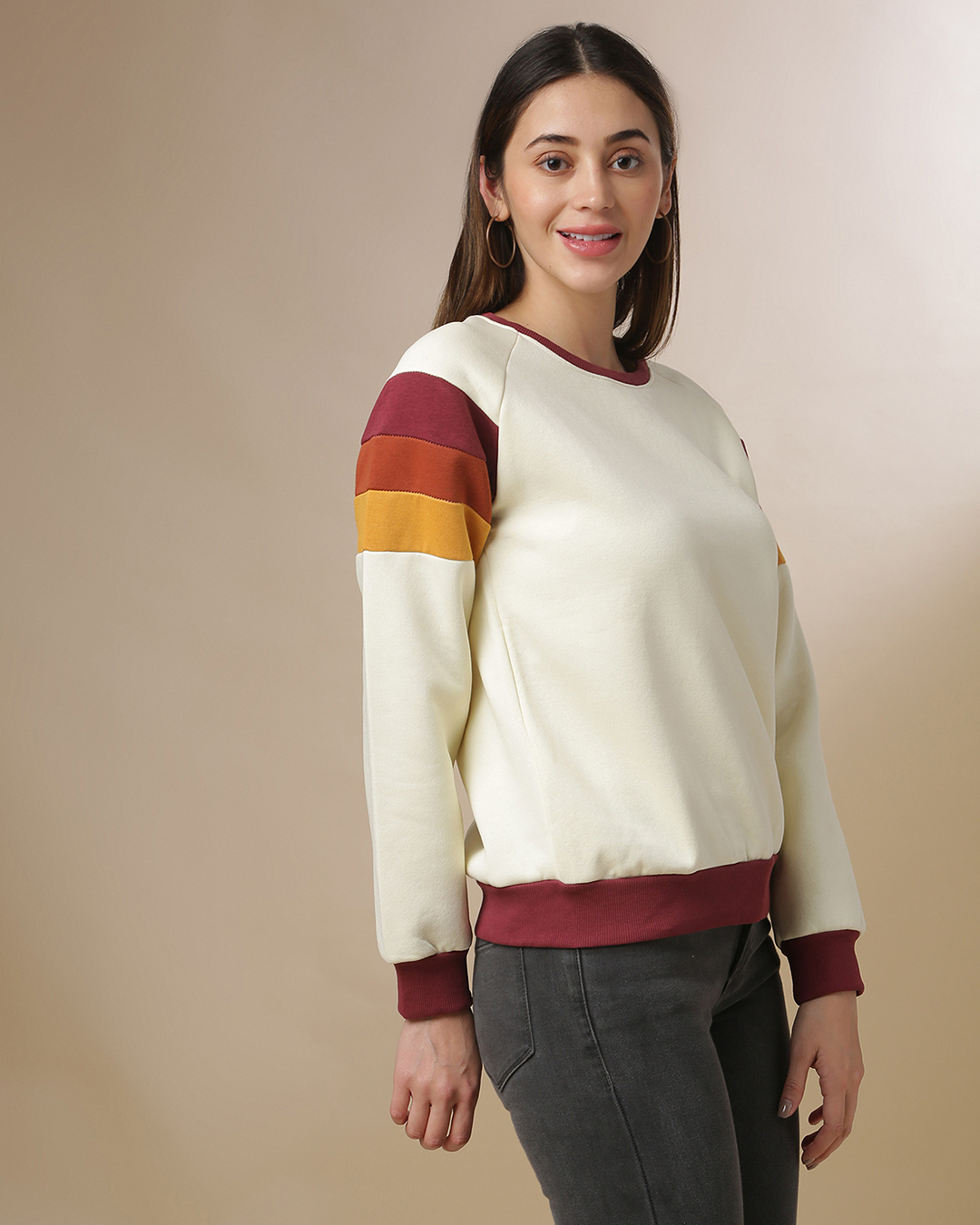 Shop Women's White Colorblock Regular Fit Sweater-Back